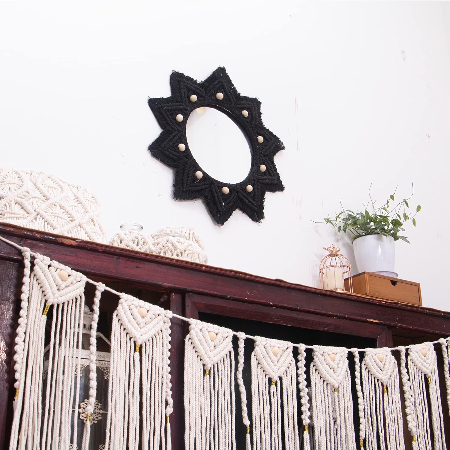 Boho Black Round Mirror - View 3