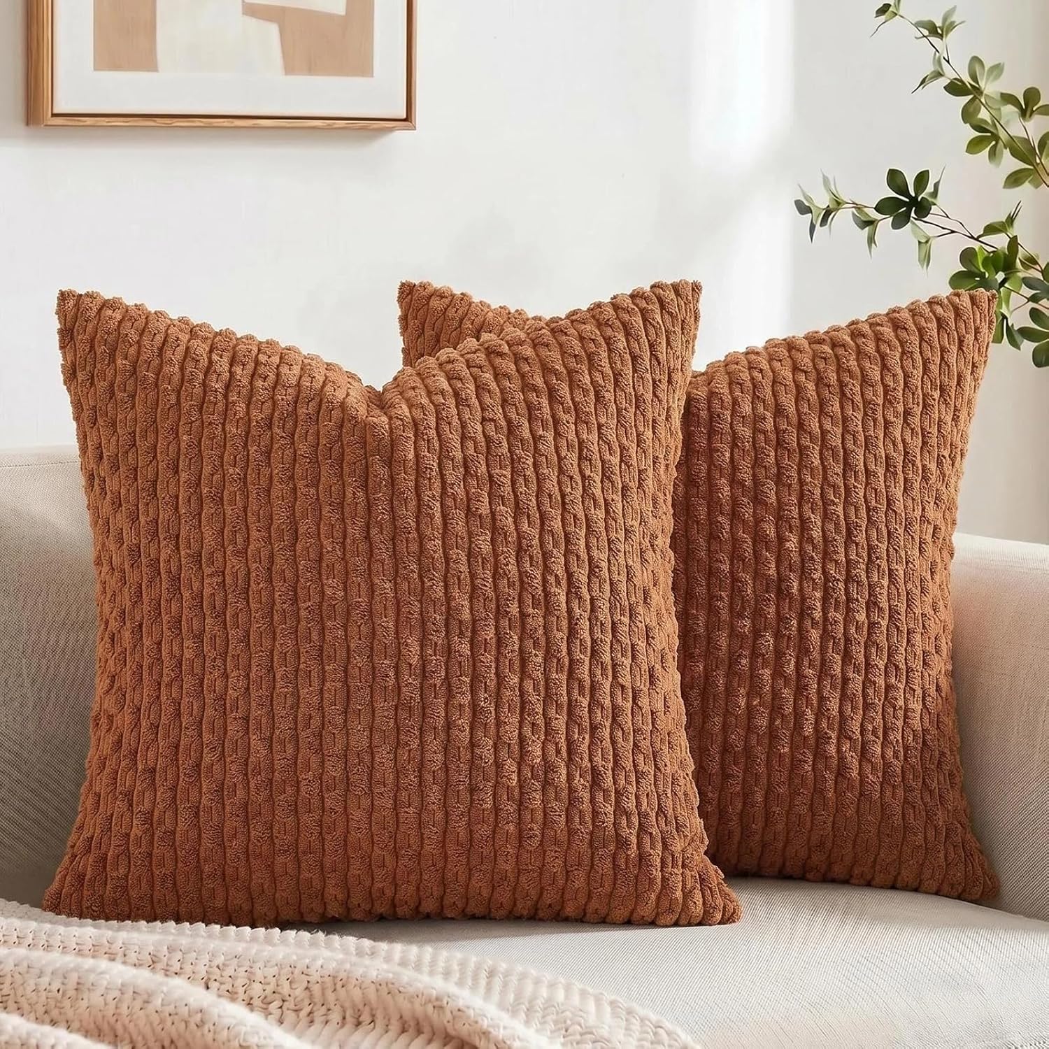 Boho Beige Throw Pillow Cover — 18" — 16" x 16" (Pack of 2)