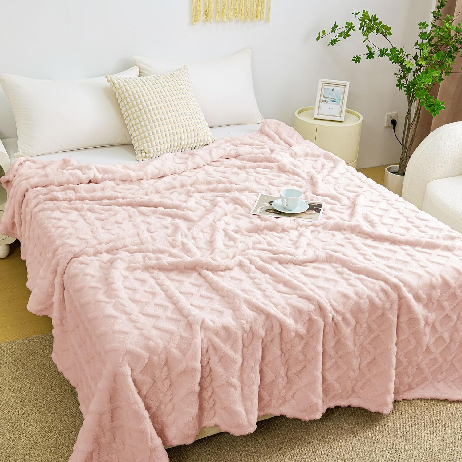 Beige Throw Pillow — 50" — Pink