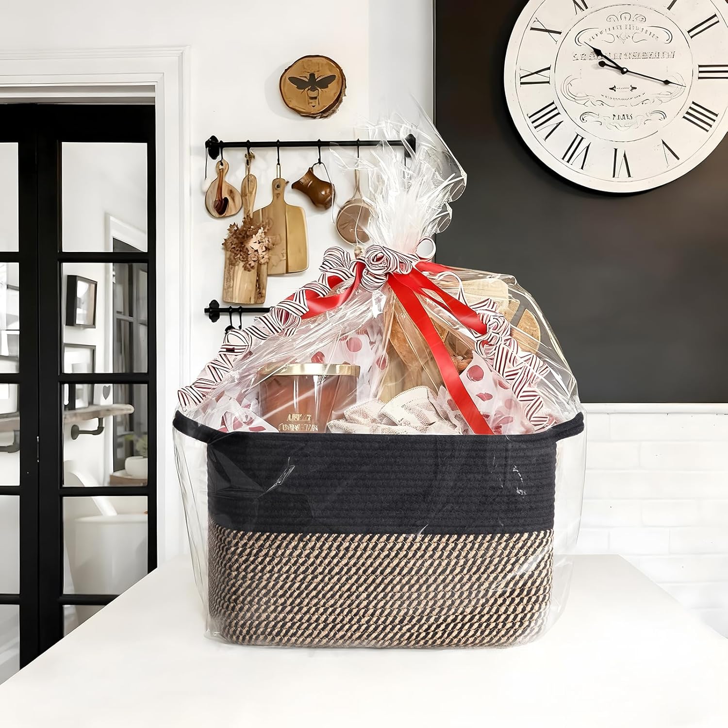 Boho Black Woven Basket — 13" - View 5
