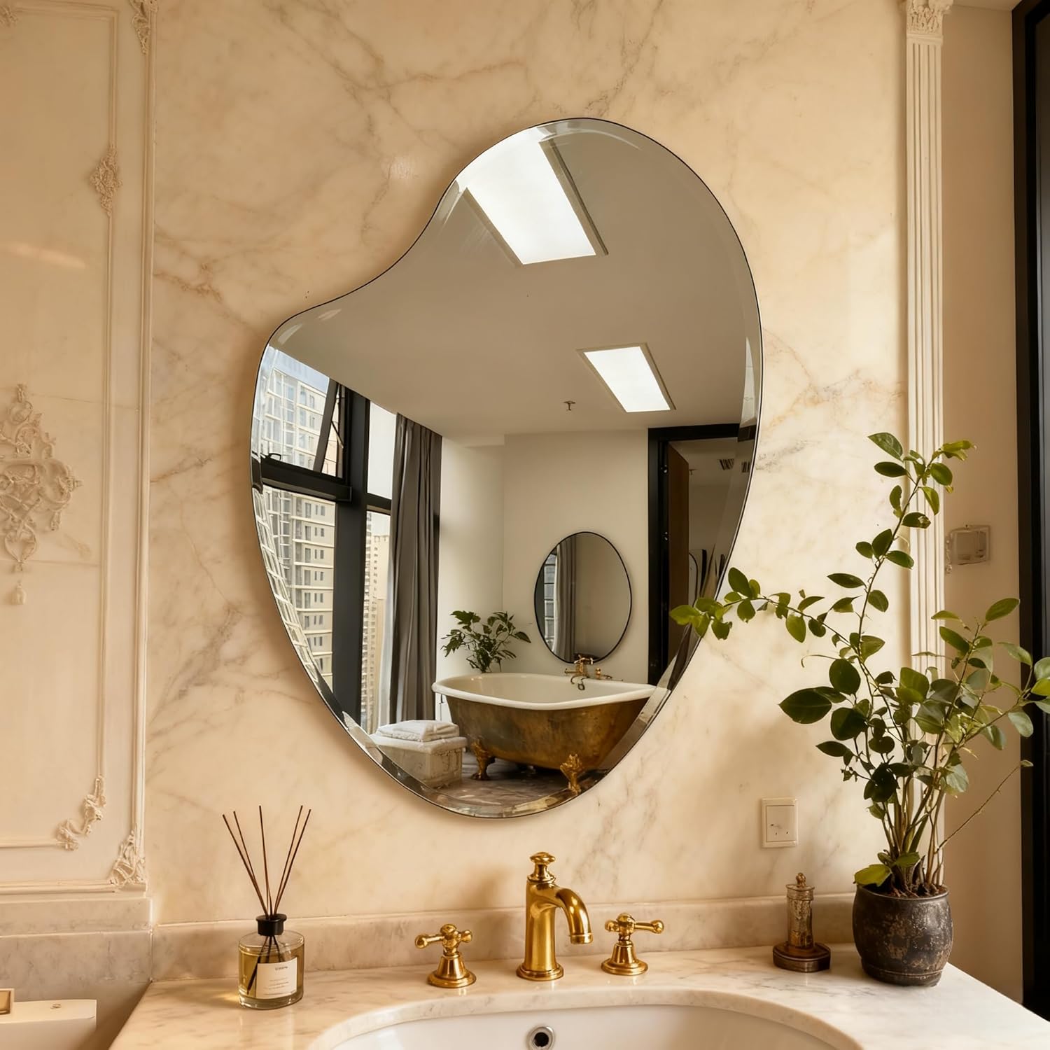 Beveled Beige Wall Mirror — 36" — Heart-shaped