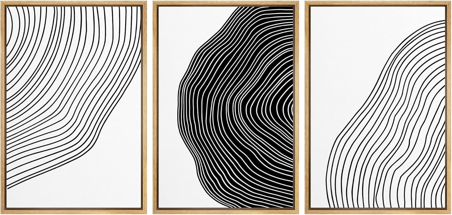Modern Framed Wall Art — 16" — 16"x24"x3 Panels Natural