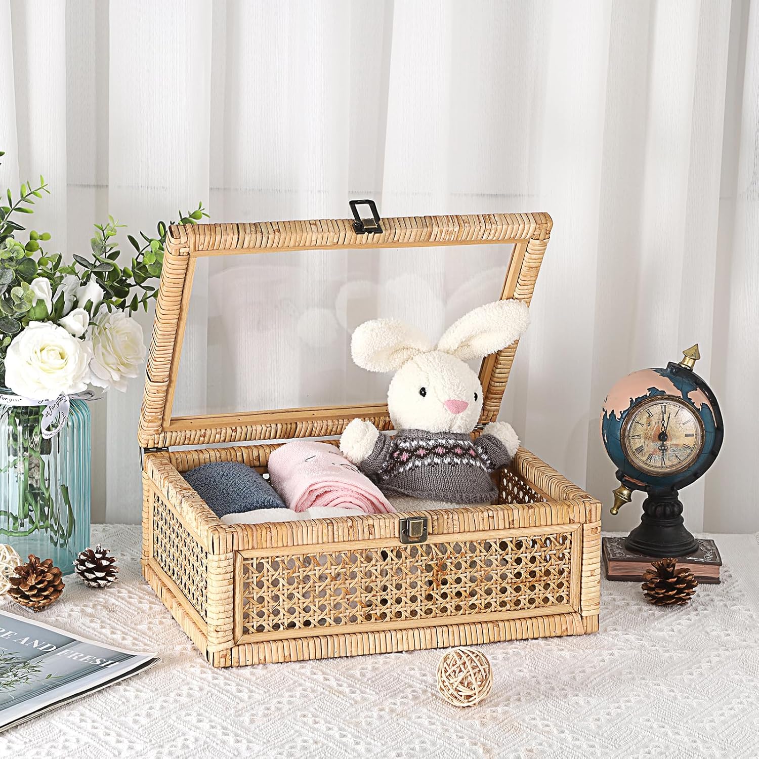 Rectangular Boho Beige Storage Basket — 14" - View 3