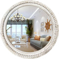 Round Farmhouse Wood Mirror — 24" — White