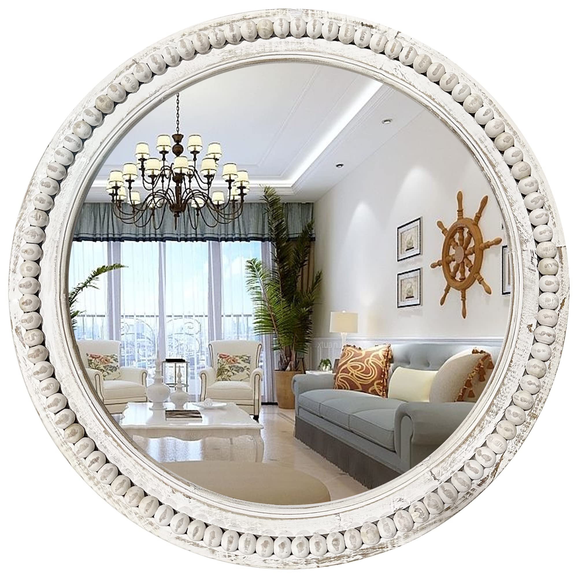 Round Farmhouse Wood Mirror — 24"