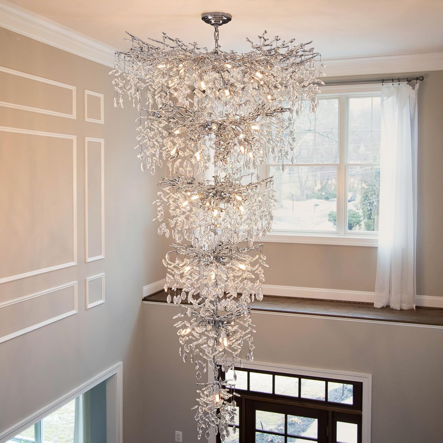 Round Luxe Black Chandelier — 6-Light — 75" Rectangular