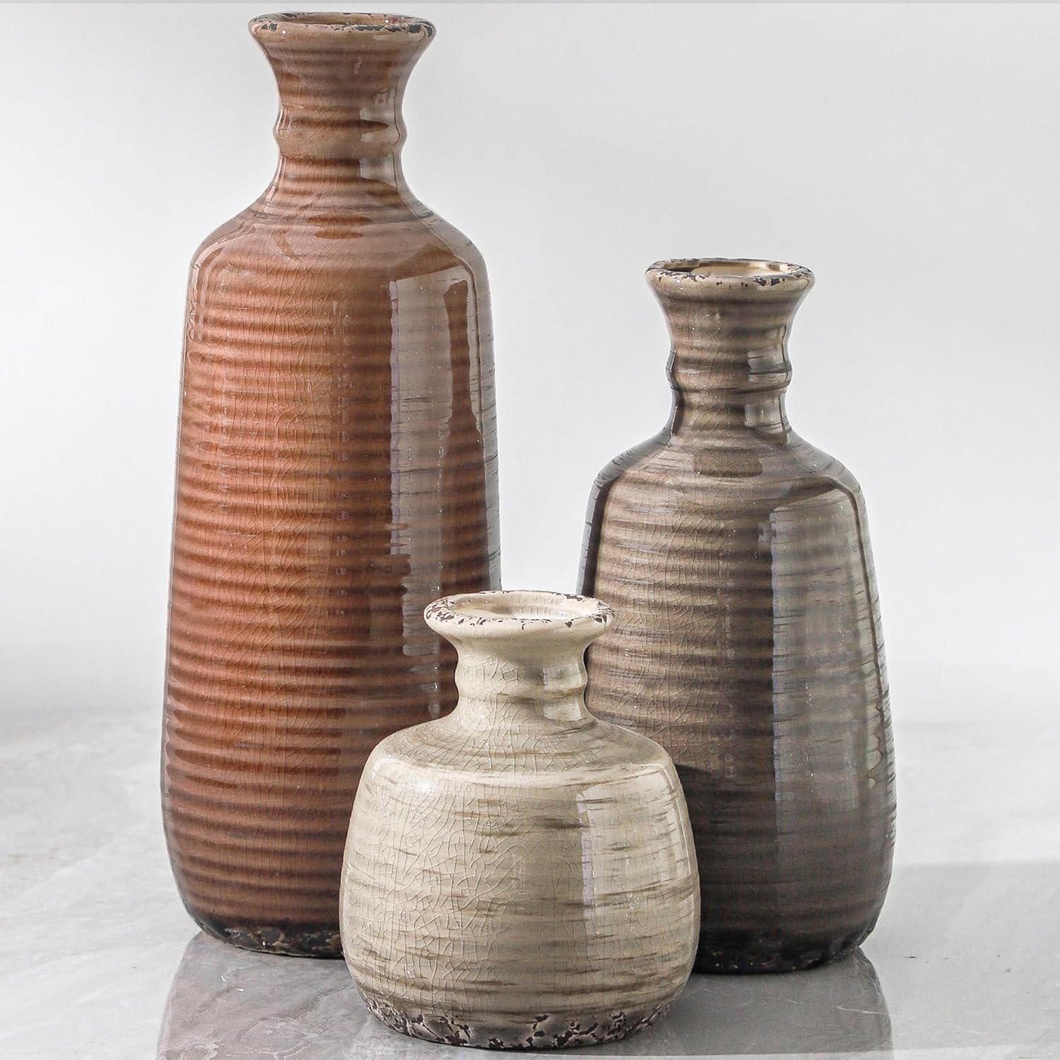 Boho Brown Flower Vase — Set of 3 — 011 Vase Set - Brown