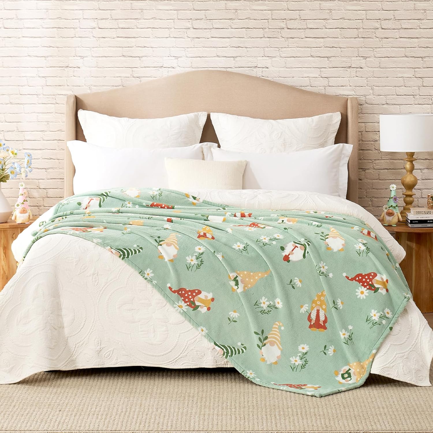 Beige Throw Pillow — 50" — Spring Gnome Green