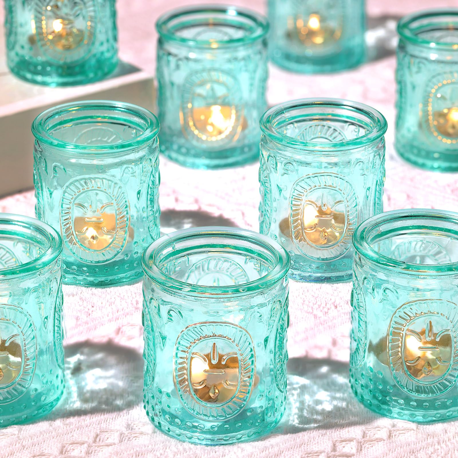 Vintage Boho Blue Candle — Set of 24