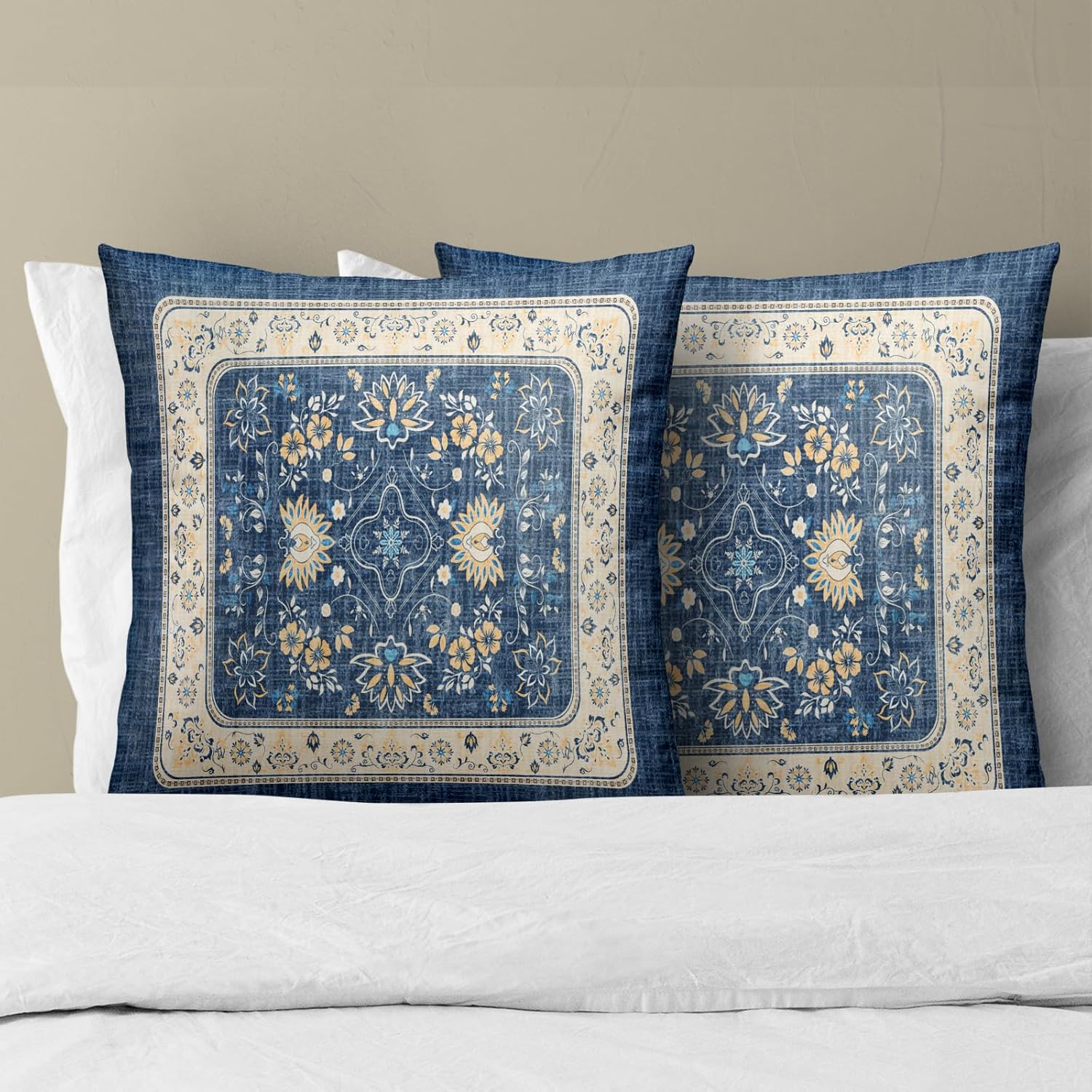 Boho Blue Throw Pillow Cover — 18" - View 3