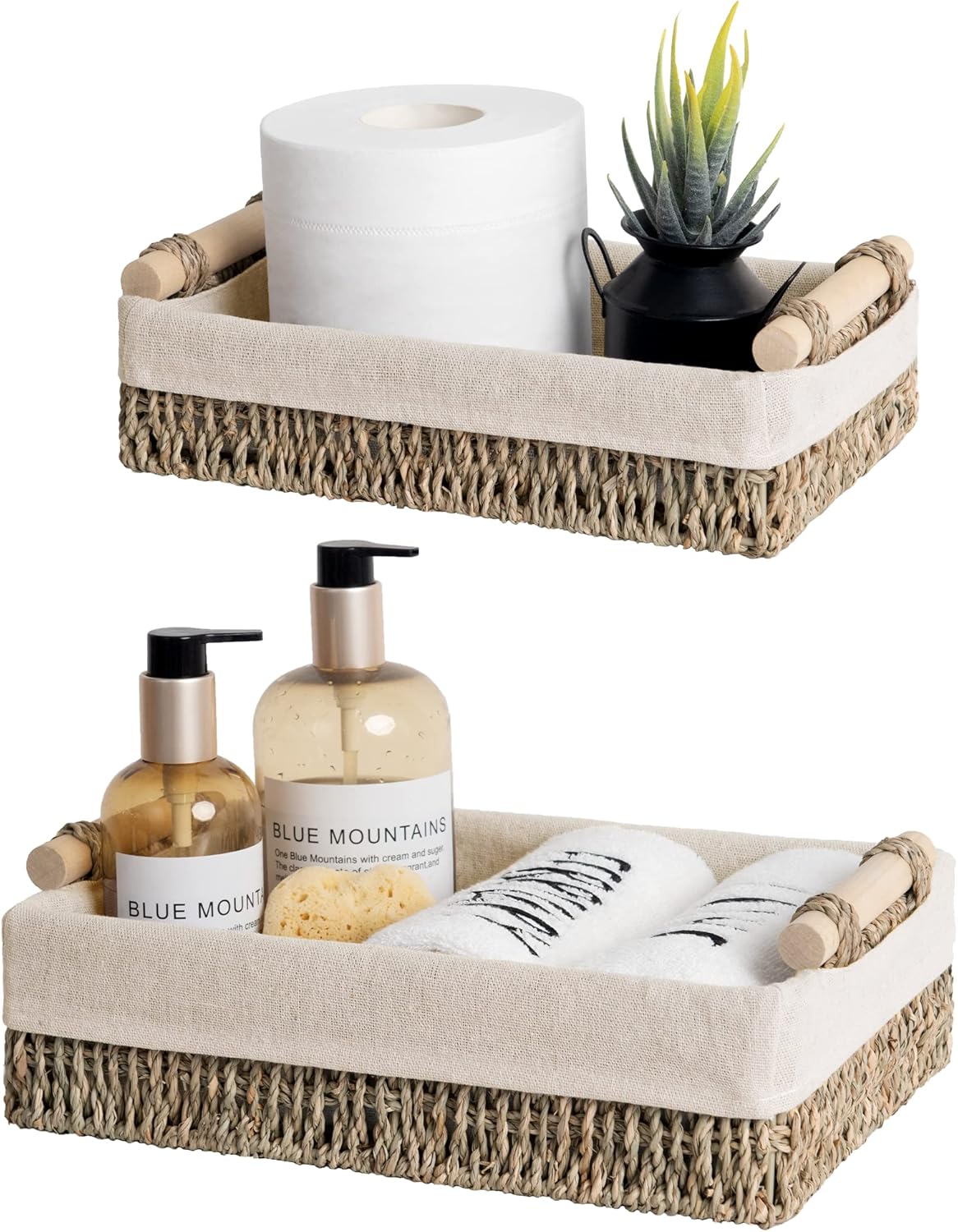 Beige Storage Basket — Set of 2 — Natural (Seagrass)