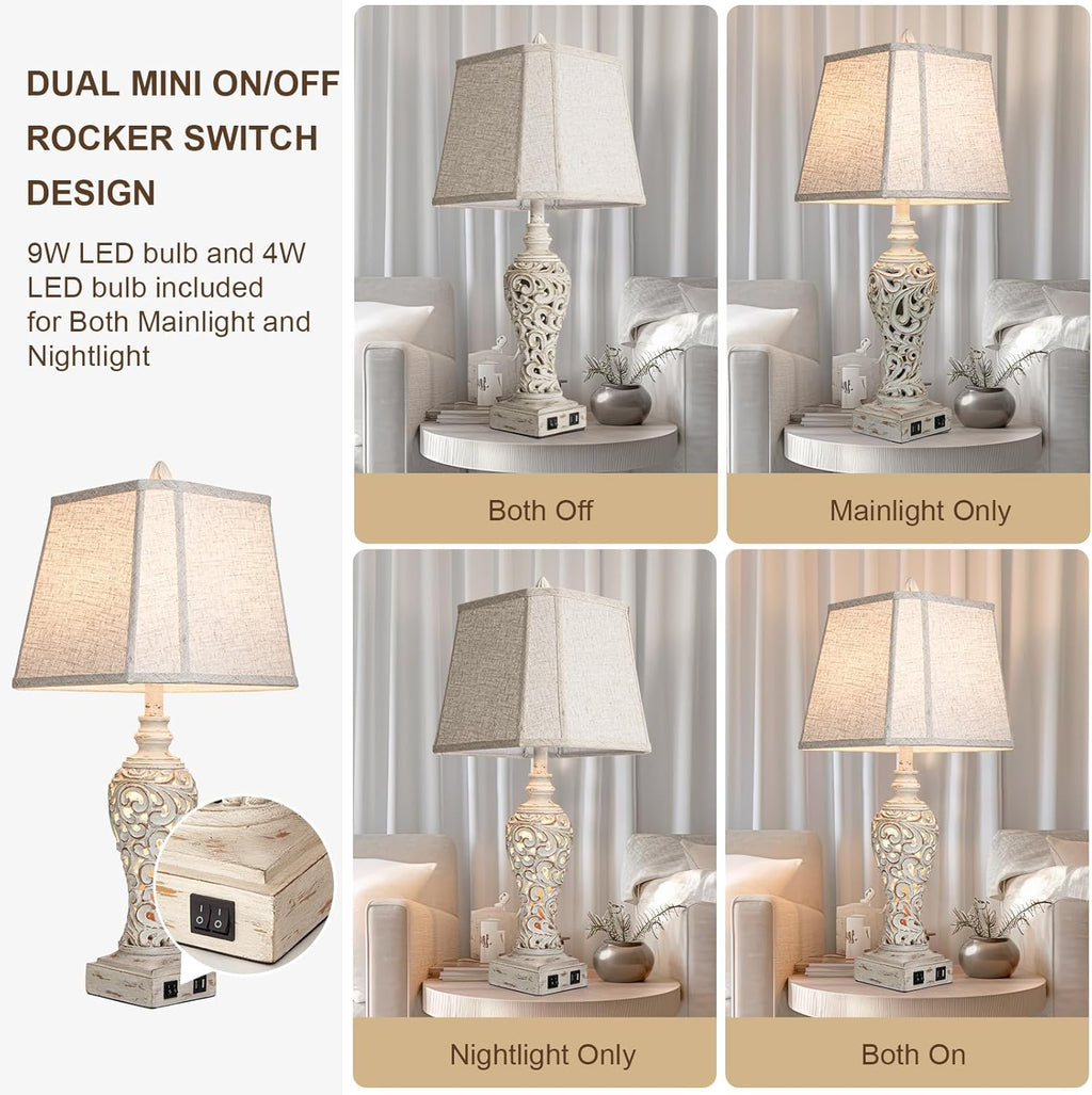 USB Beige Bedside Lamp — 28.5" - View 3