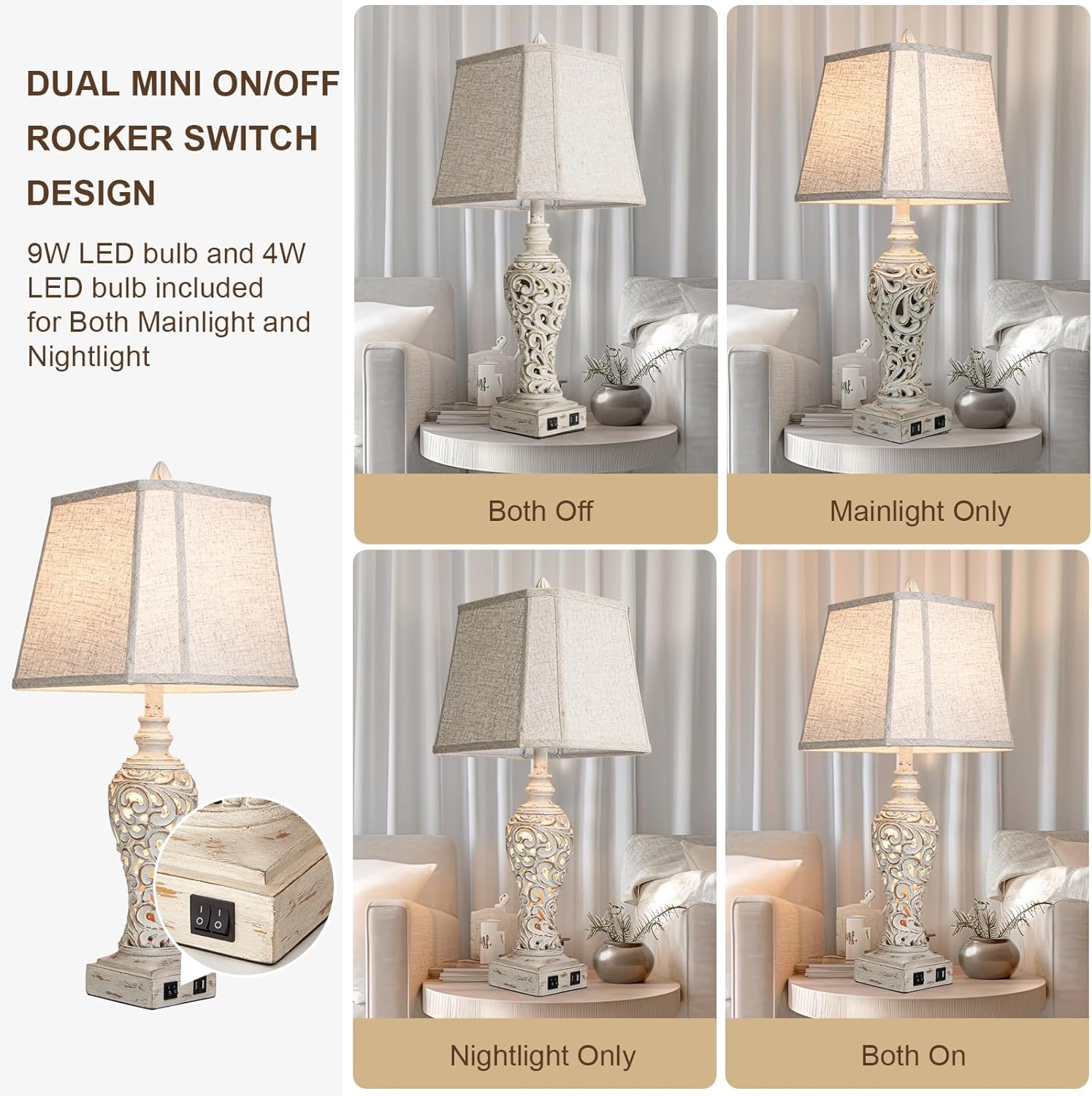 USB Beige Bedside Lamp — 28.5" - View 3