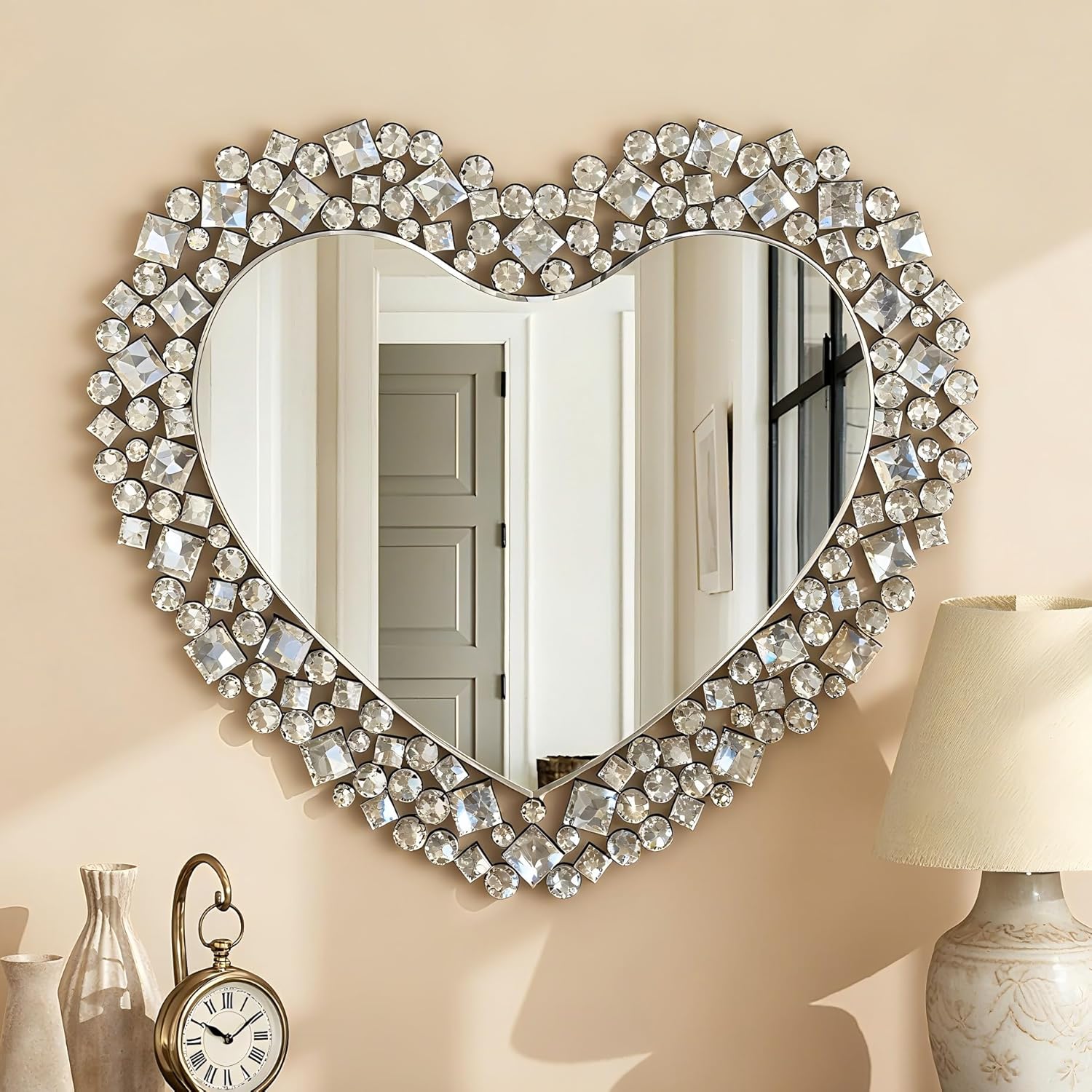 Round Luxe Glass Wall Mirror — 27.6" — 27.6"L x 30.7"W