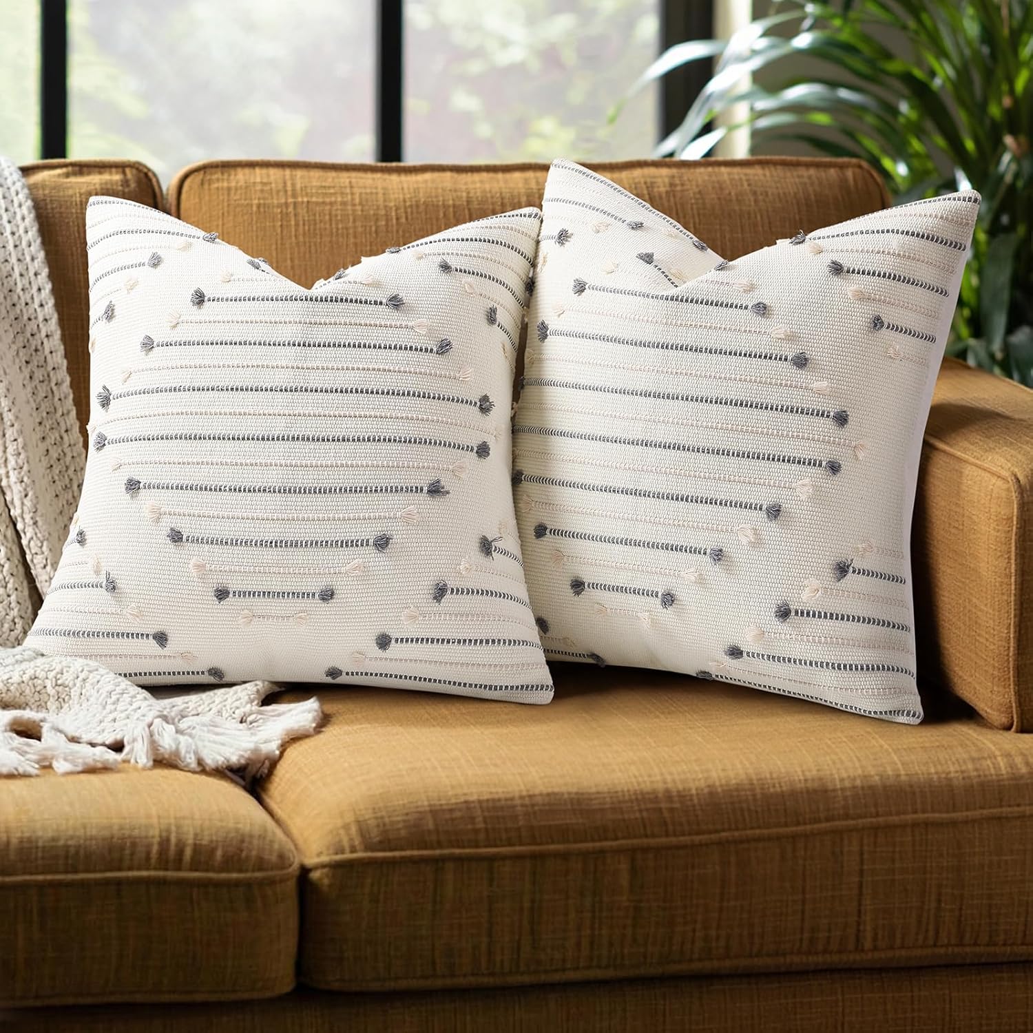Boho Beige Throw Pillow Cover — 18" — Beige and Grey