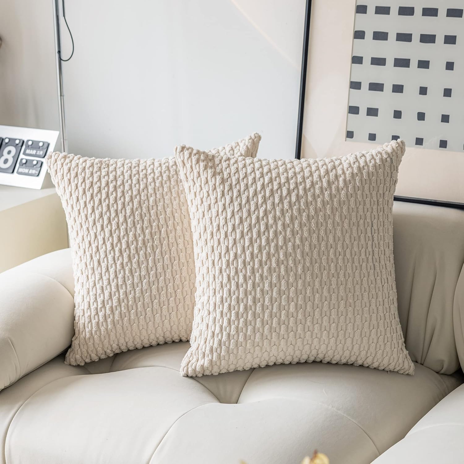 Boho Beige Throw Pillow Cover — 18" — 16" x 16" (Pack of 2)