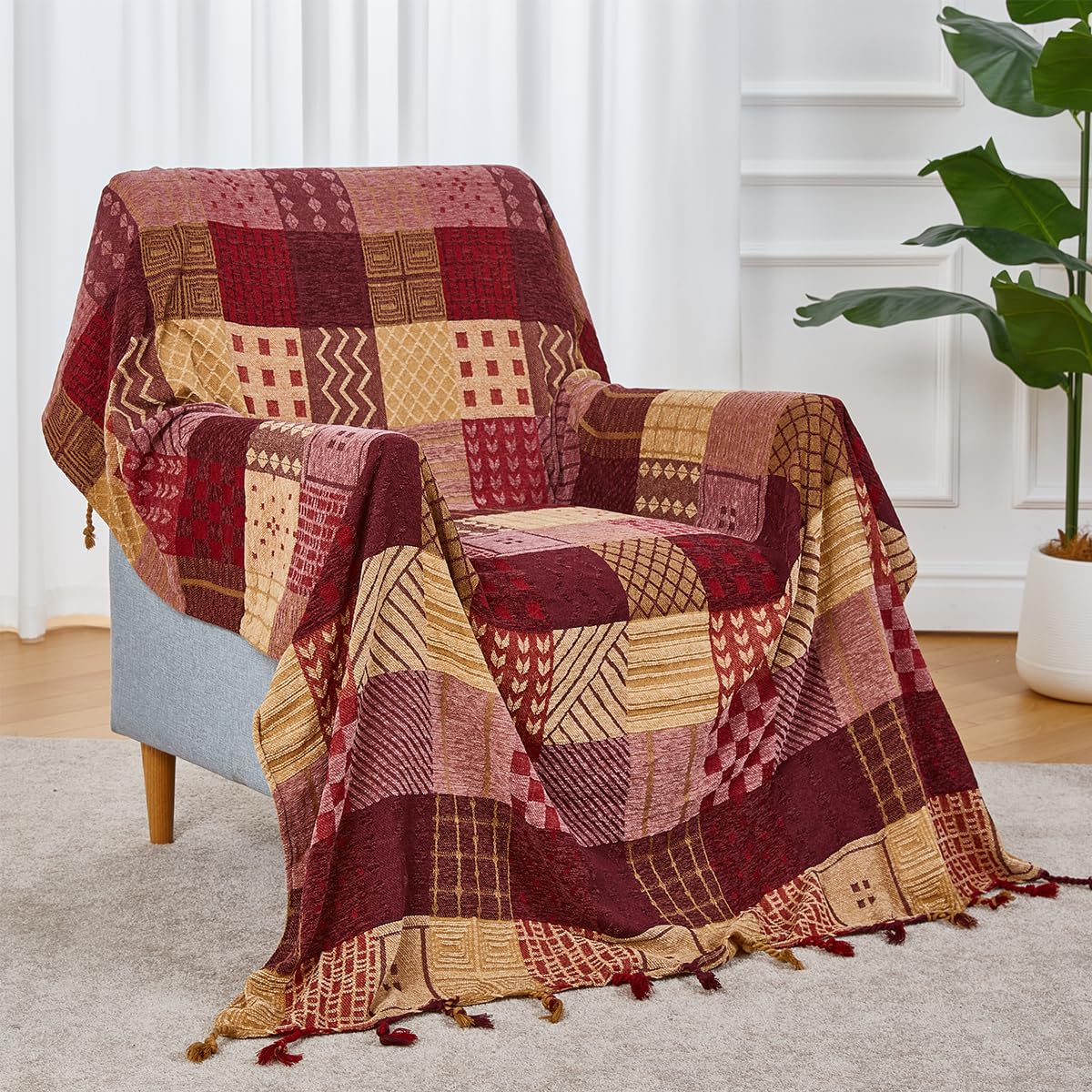 Chenille Boho Red Throw Pillow — 75"