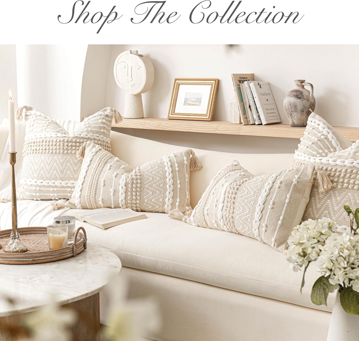 Lumbar Boho Beige Throw Pillow Cover — 36" - View 7
