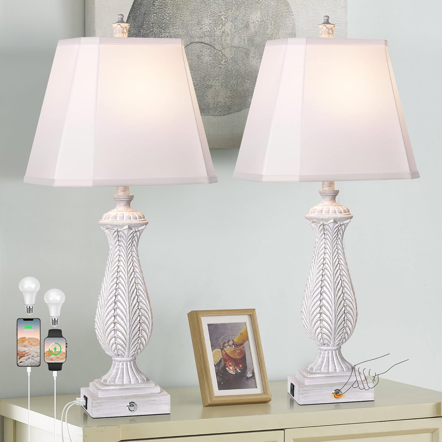 Dimmable Farmhouse Brown Bedside Lamp — 30" — White