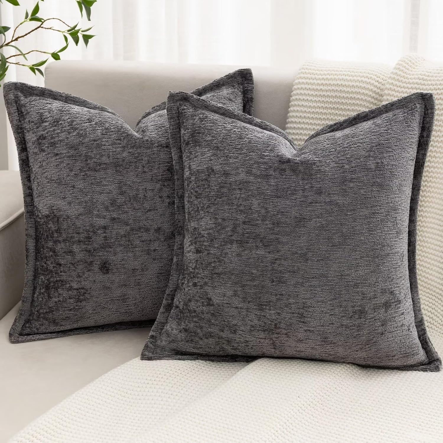Chenille Boho Beige Throw Pillow Cover — 20" — Grey