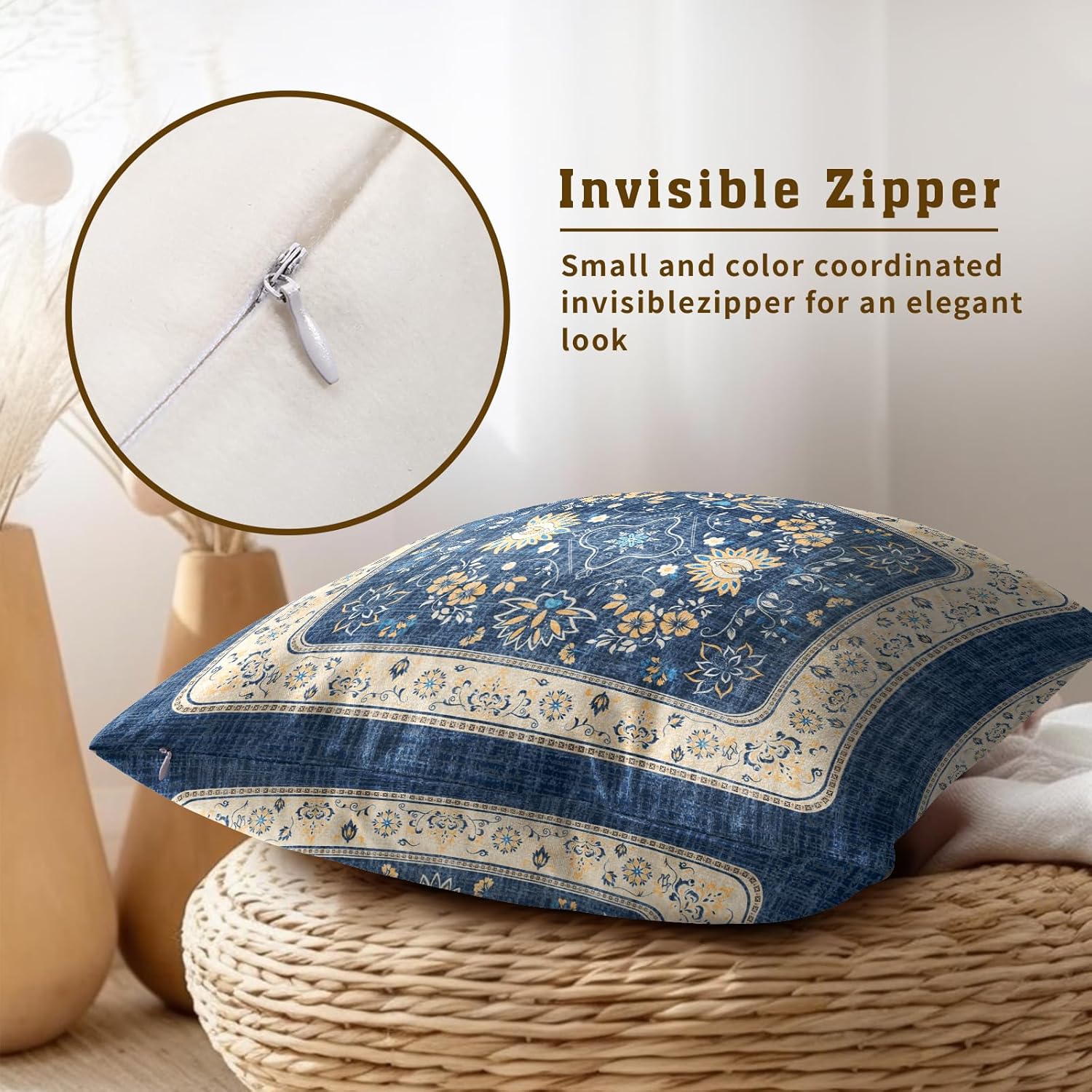 Boho Blue Throw Pillow Cover — 18" - View 4