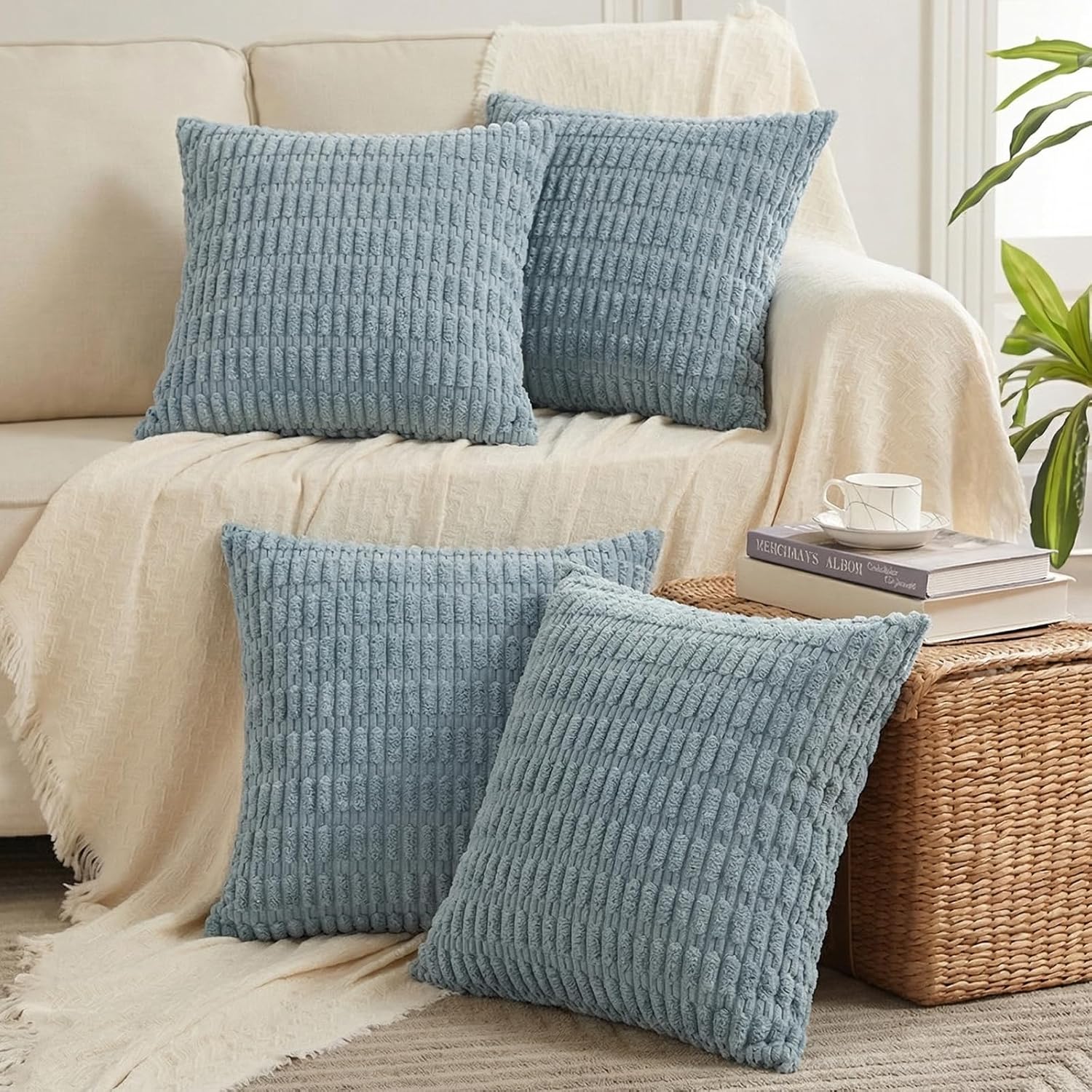 Boho Beige Throw Pillow Cover — 18" — 20" x 20" (Pack of 4)