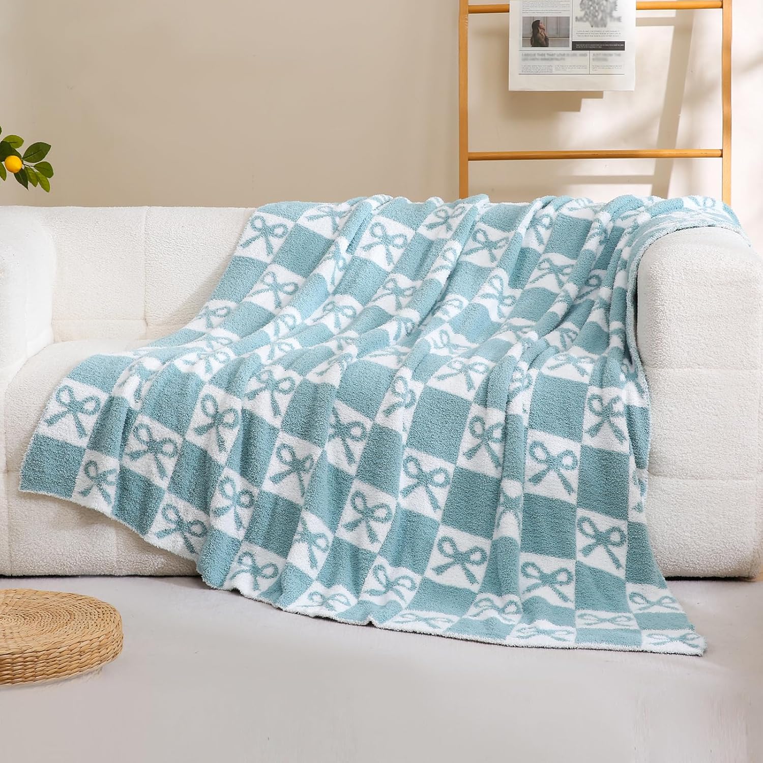 Knit Black Throw Pillow — 80" — Blue Bow