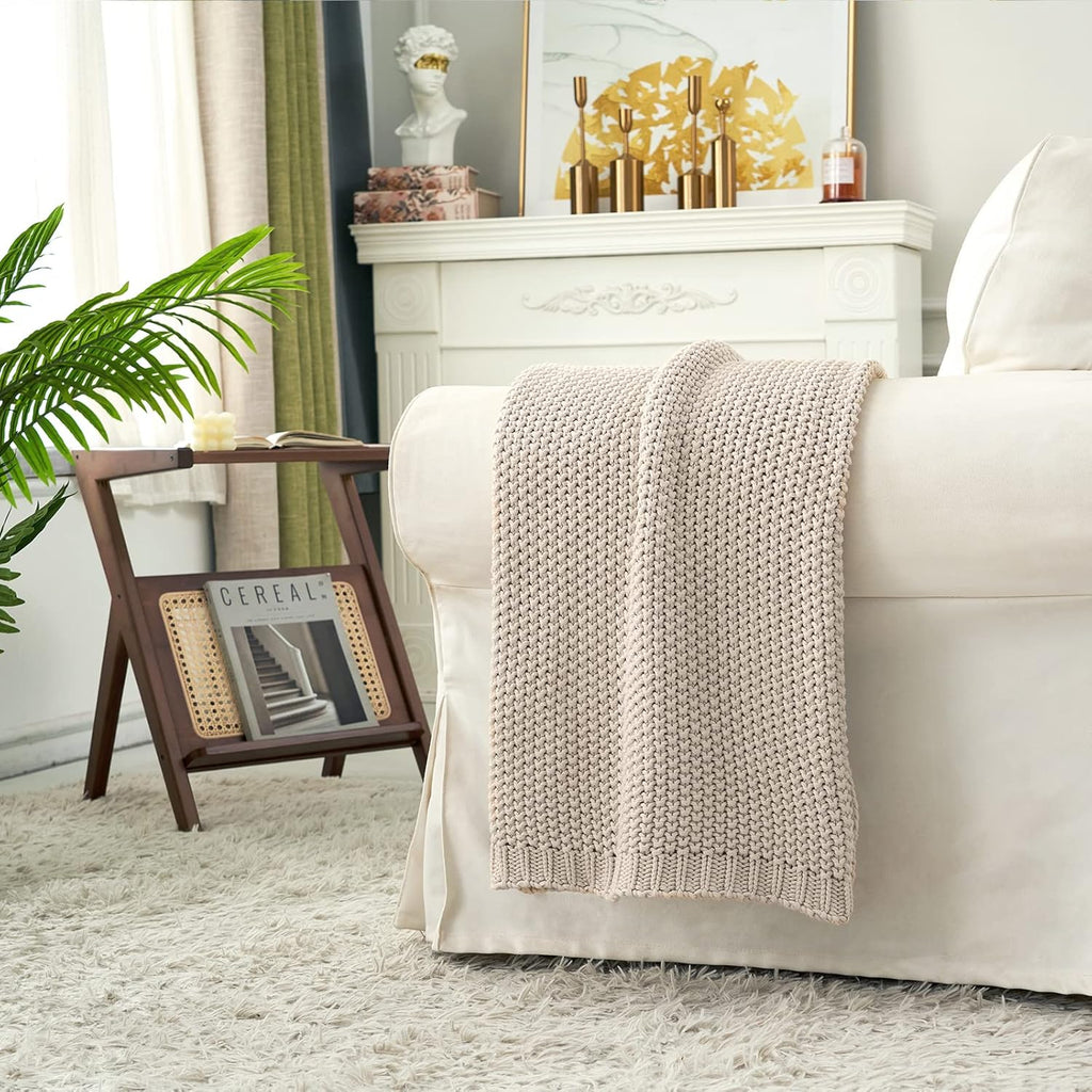 Knit Farmhouse Beige Throw Pillow — 51" - View 2