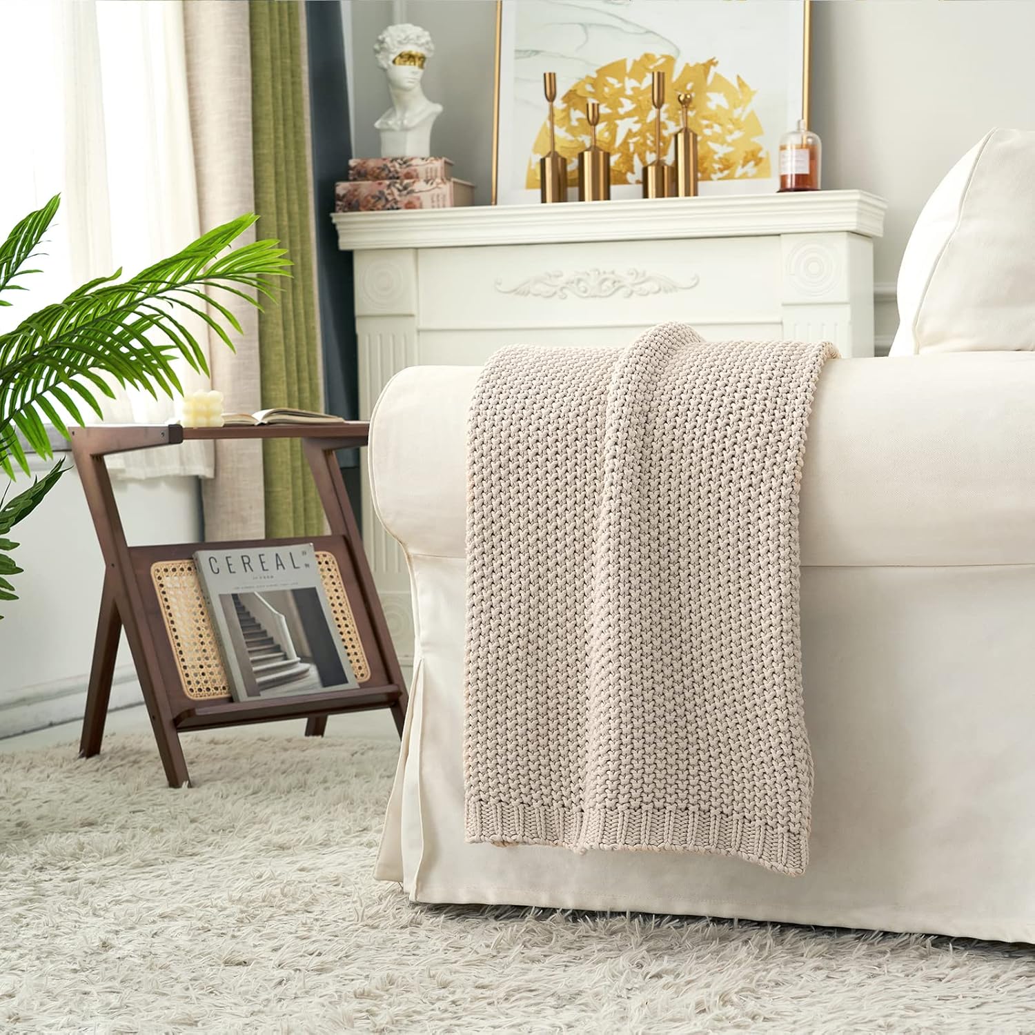 Knit Farmhouse Beige Throw Pillow — 51" - View 2