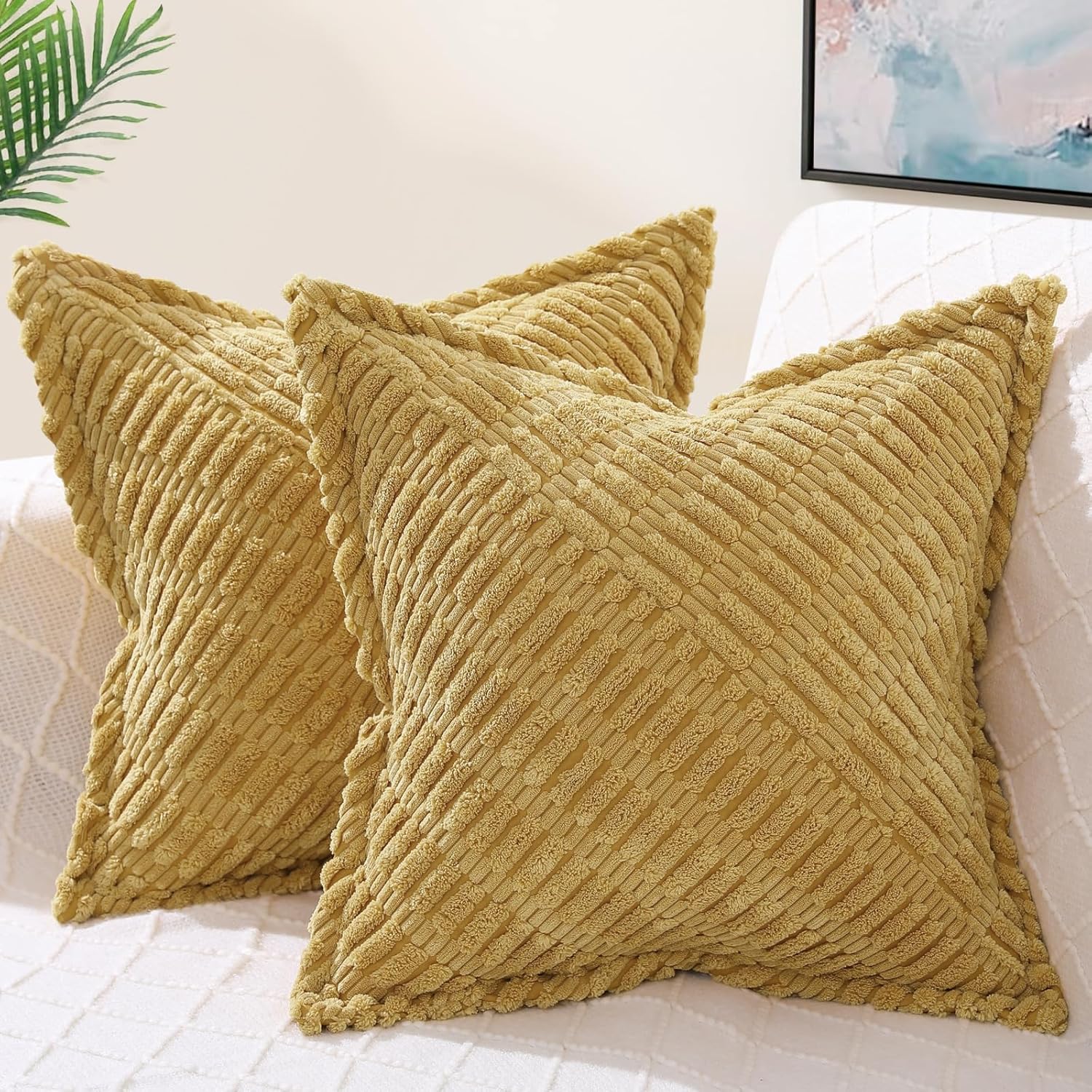 Boho Beige Throw Pillow Cover — 18" — Mustard Yellow