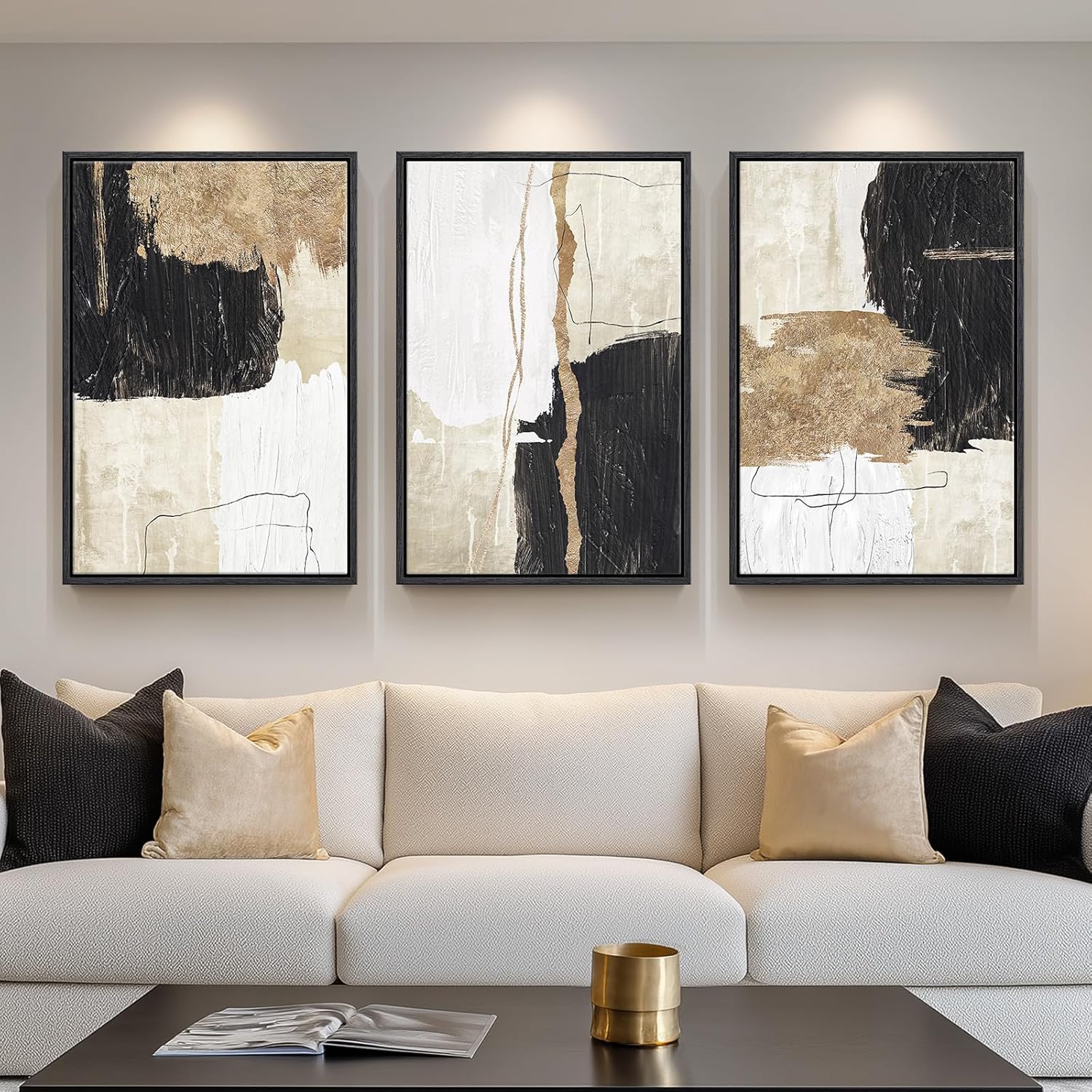 Framed Modern Beige Wall Decor — 24" — 24" W x 36" H x 3Pcs