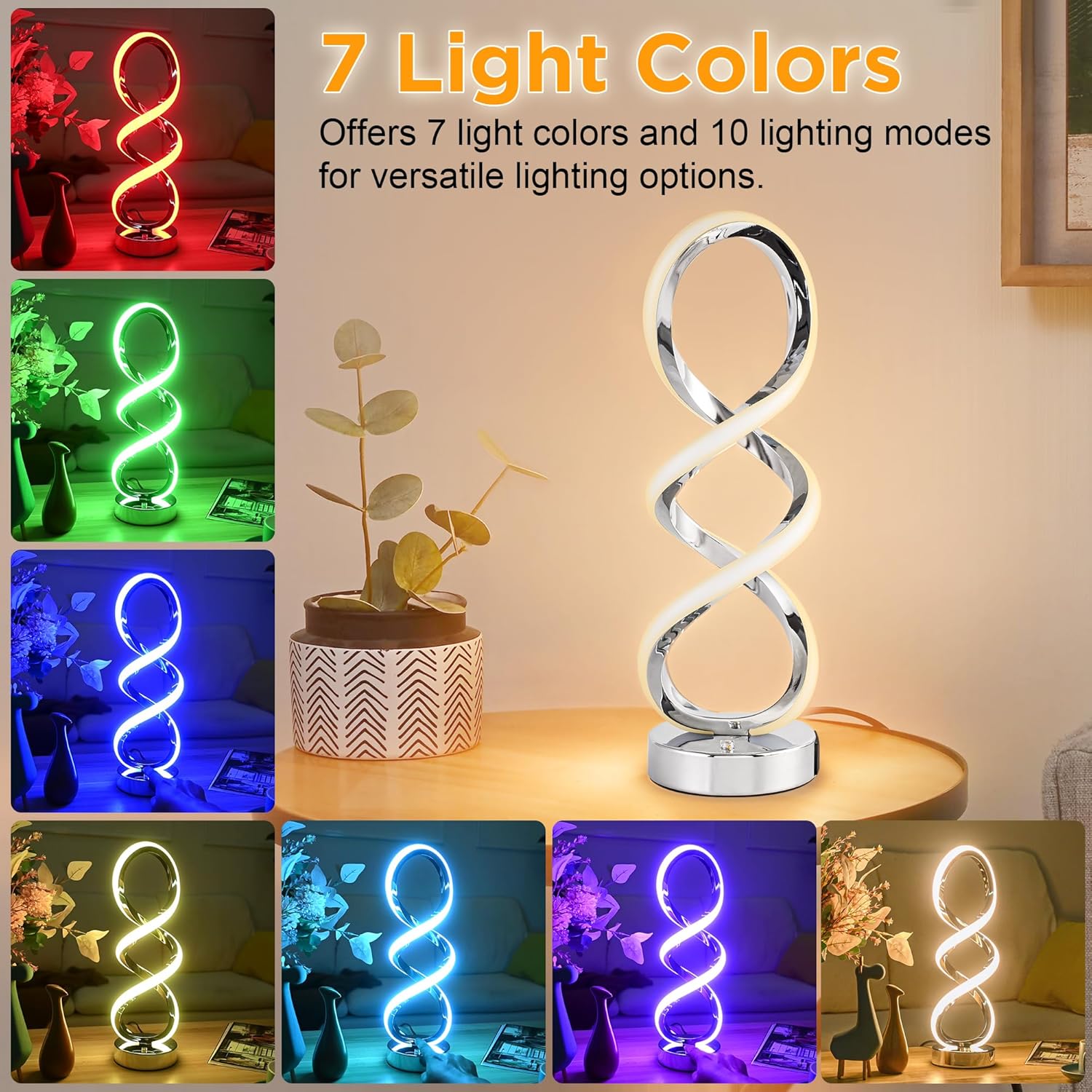 Dimmable Modern Black Bedside Lamp — 10-Light - View 2