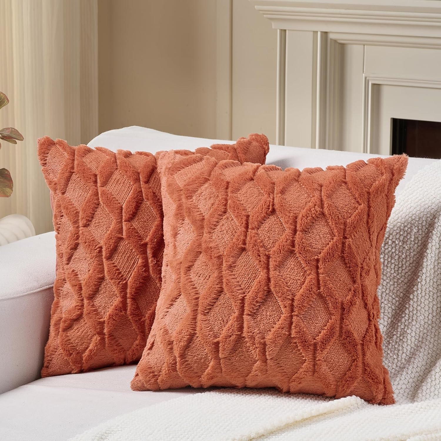 Velvet Boho Beige Throw Pillow Cover — 20" — Burnt Orange