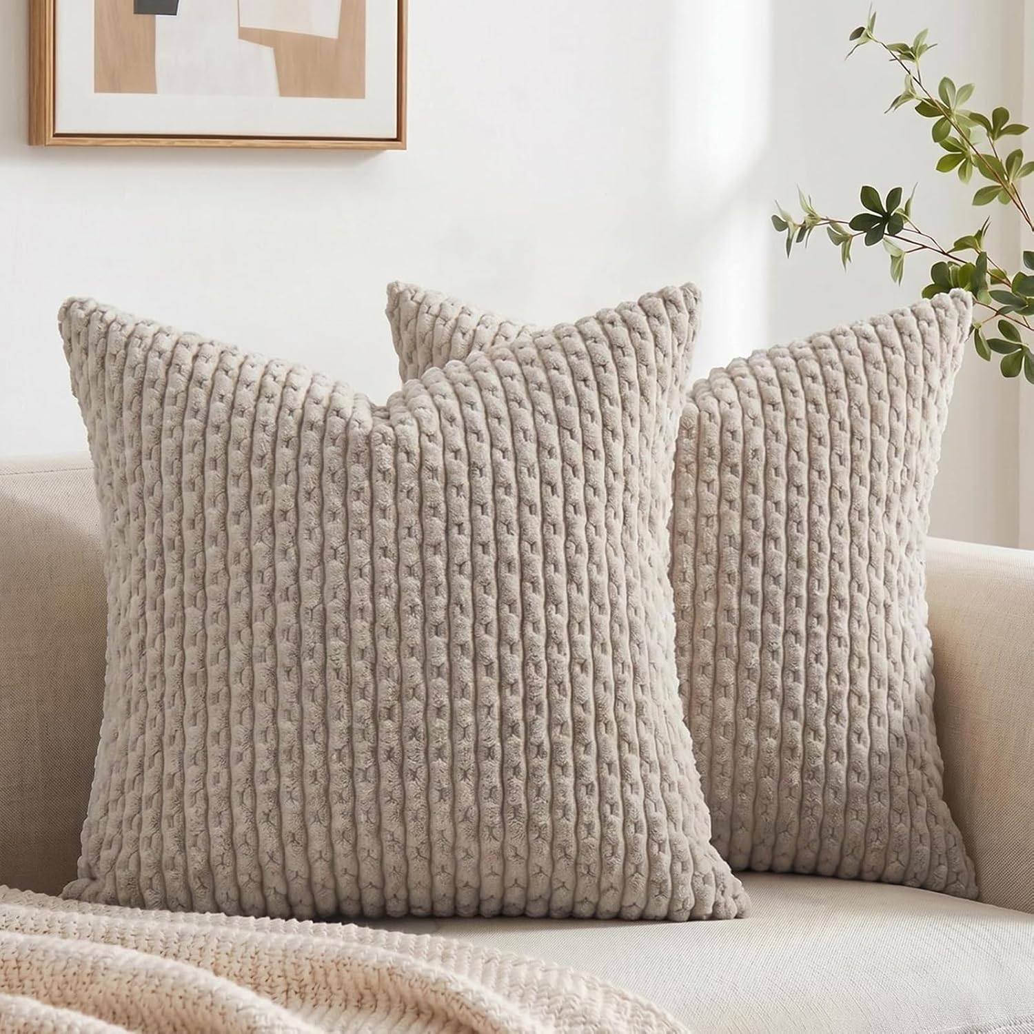 Boho Beige Throw Pillow Cover — 18" — 18" x 18" (Pack of 2)