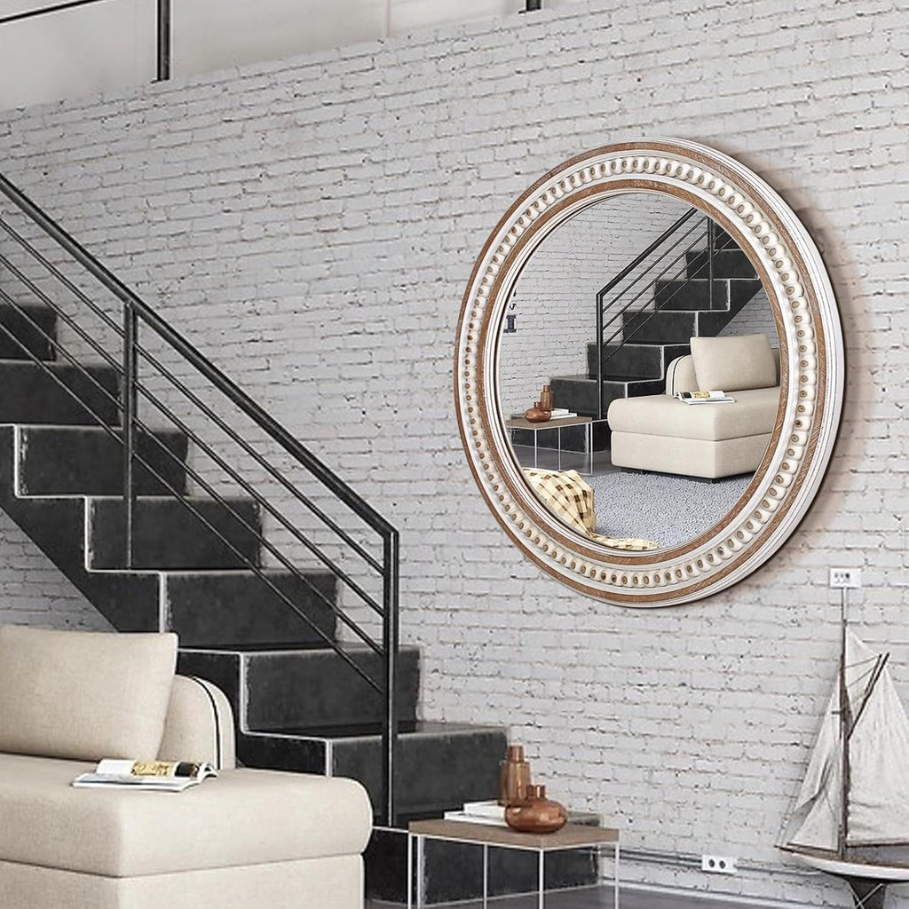 Round Farmhouse Wood Wall Mirror — 24" - View 4