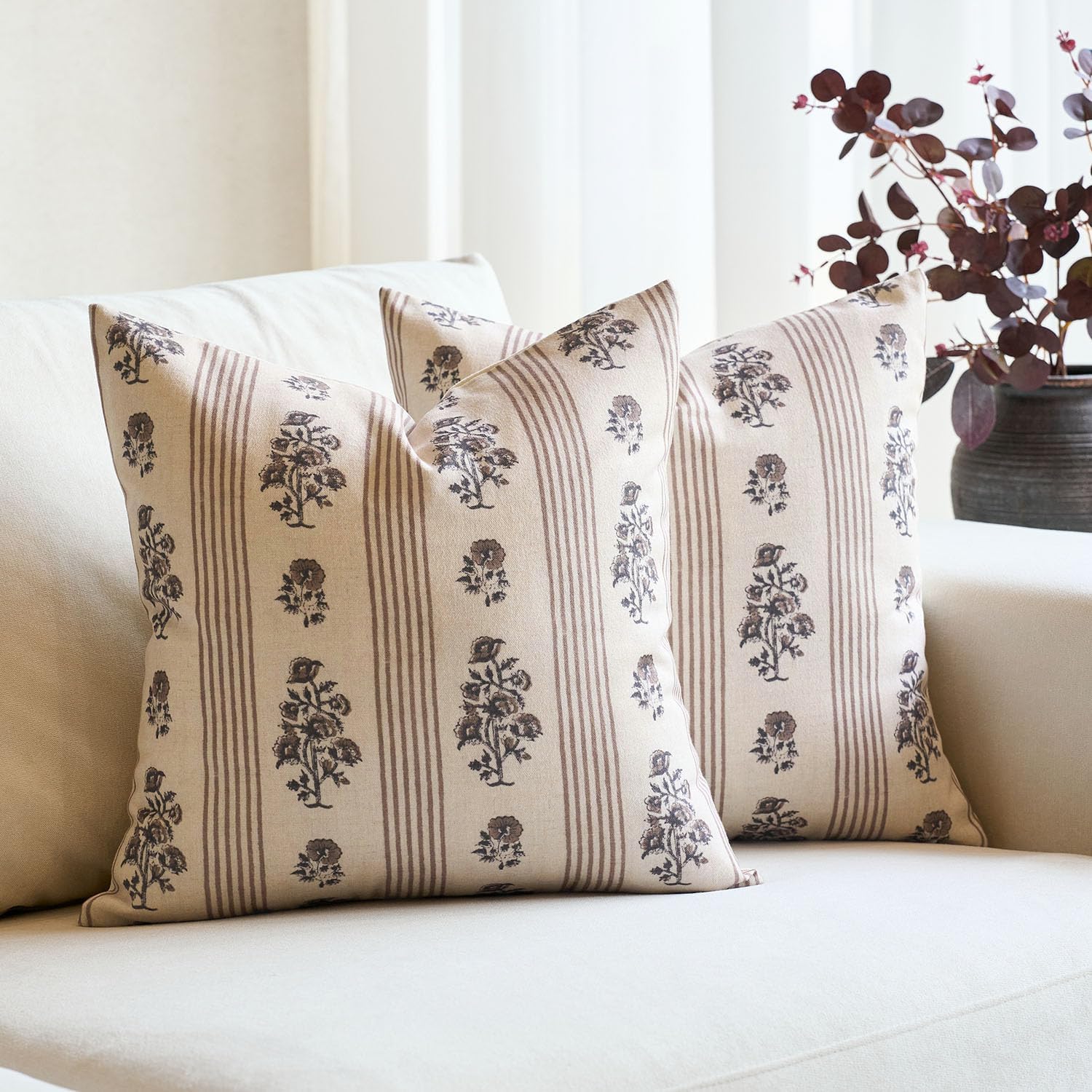 Farmhouse Beige Throw Pillow Cover — 18" — Brown