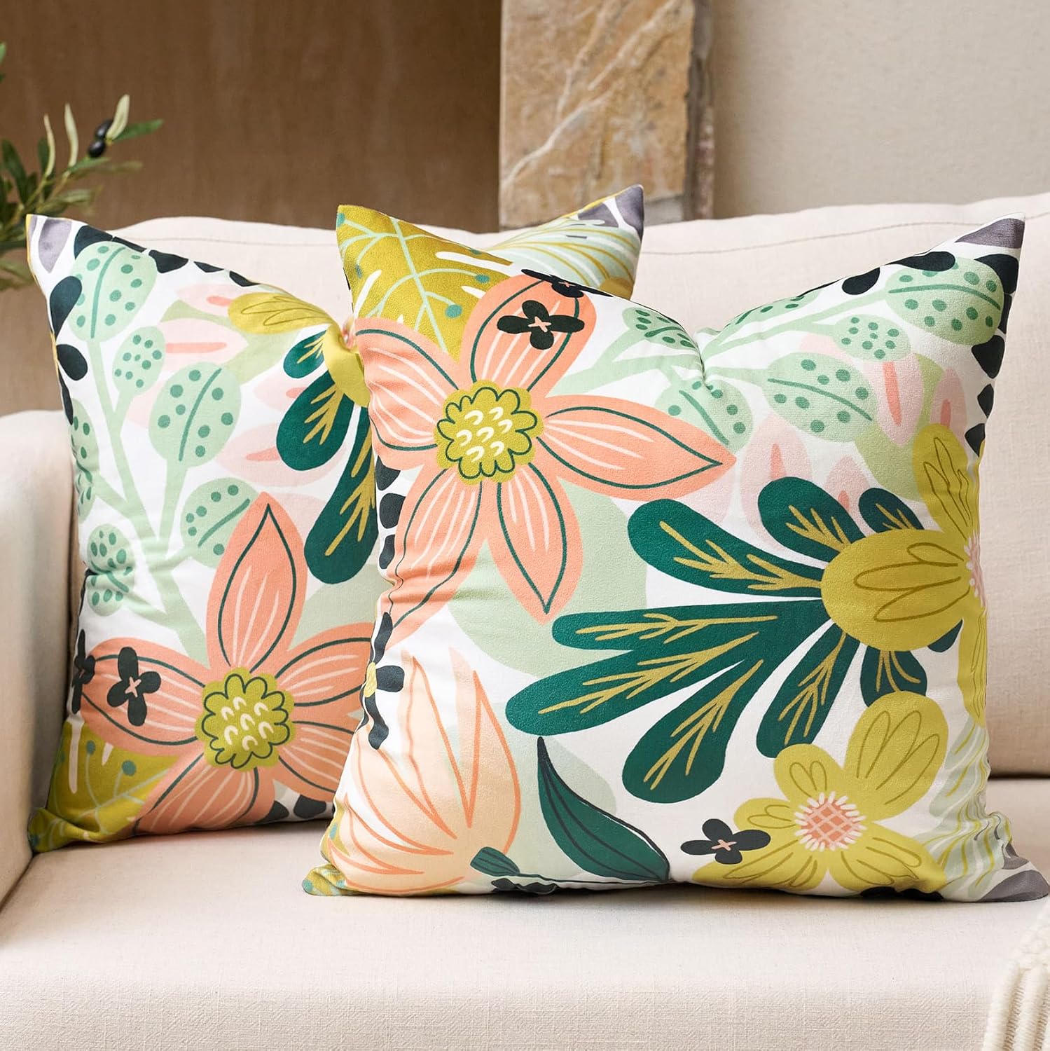 Velvet Boho Orange Throw Pillow Cover — 18" — Rose Garden