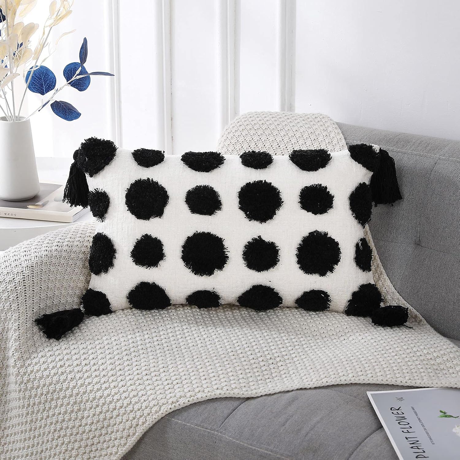 Tufted Boho Black Throw Pillow Cover — 20" — Black