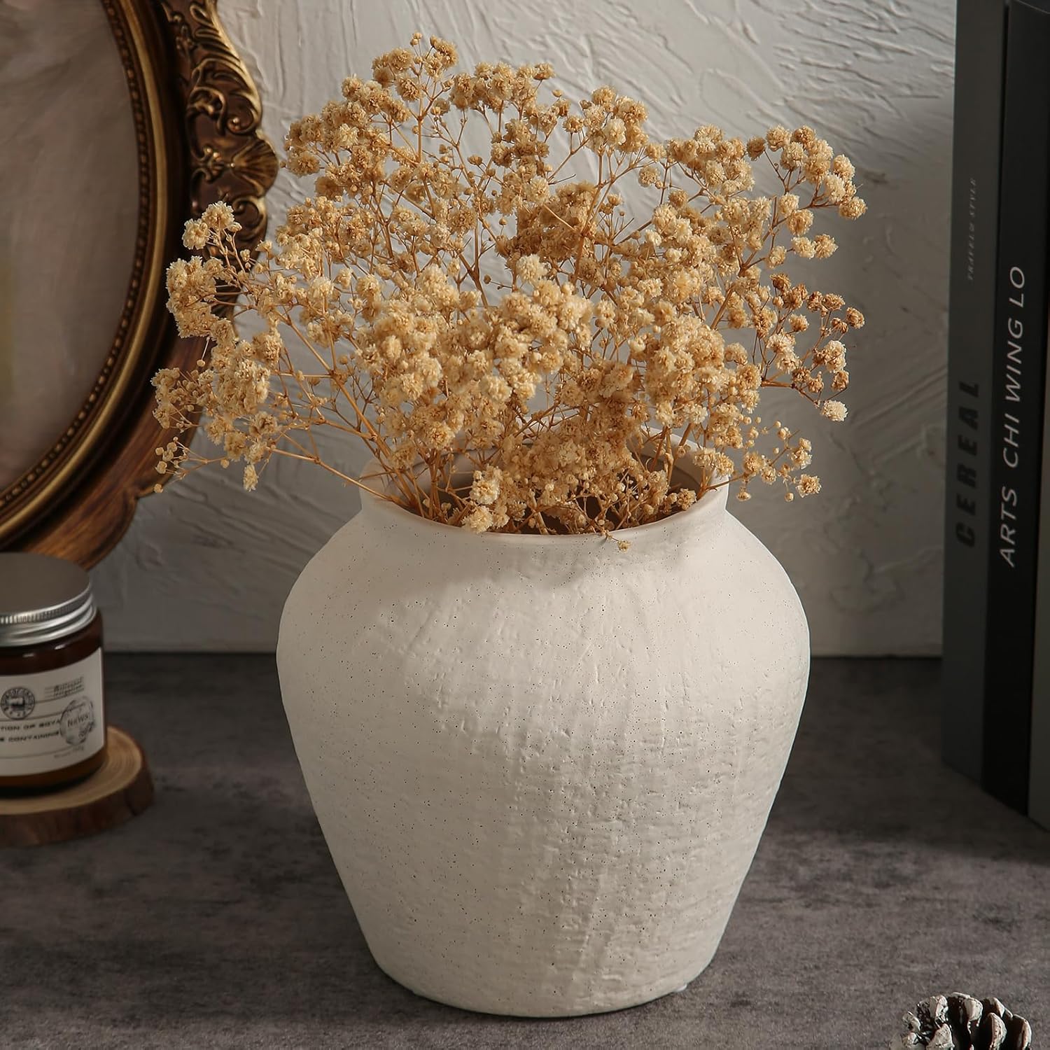 Vintage Farmhouse Black Flower Vase — 6" — Plain White