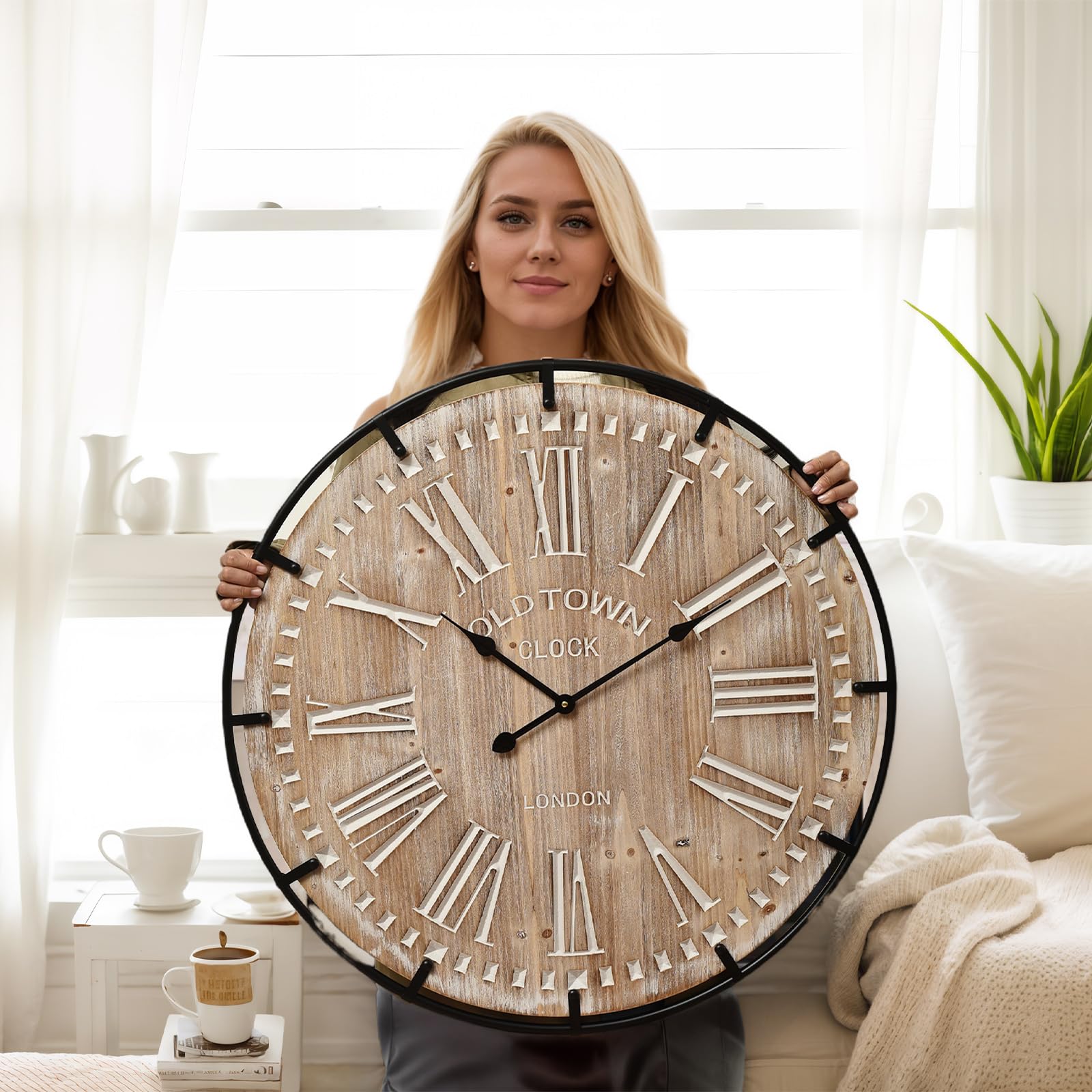 Battery Operated Farmhouse Brown Wall Clock — 30"