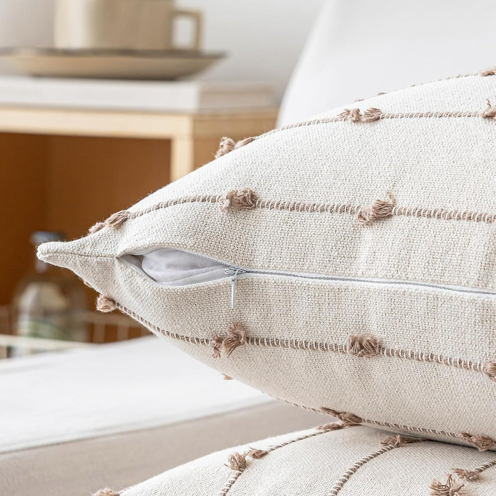 Tufted Boho Beige Throw Pillow Cover — 18" - View 3