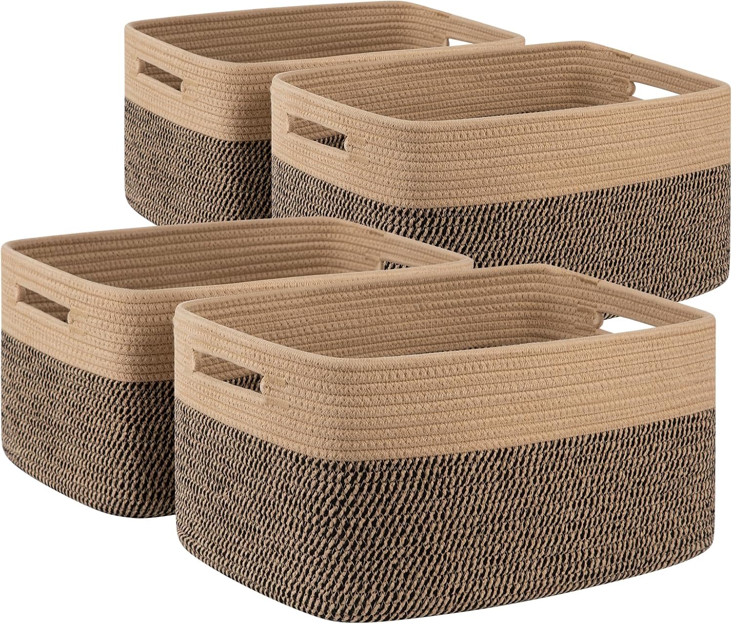 Boho Black Woven Basket — 12.7" — Black & Brown