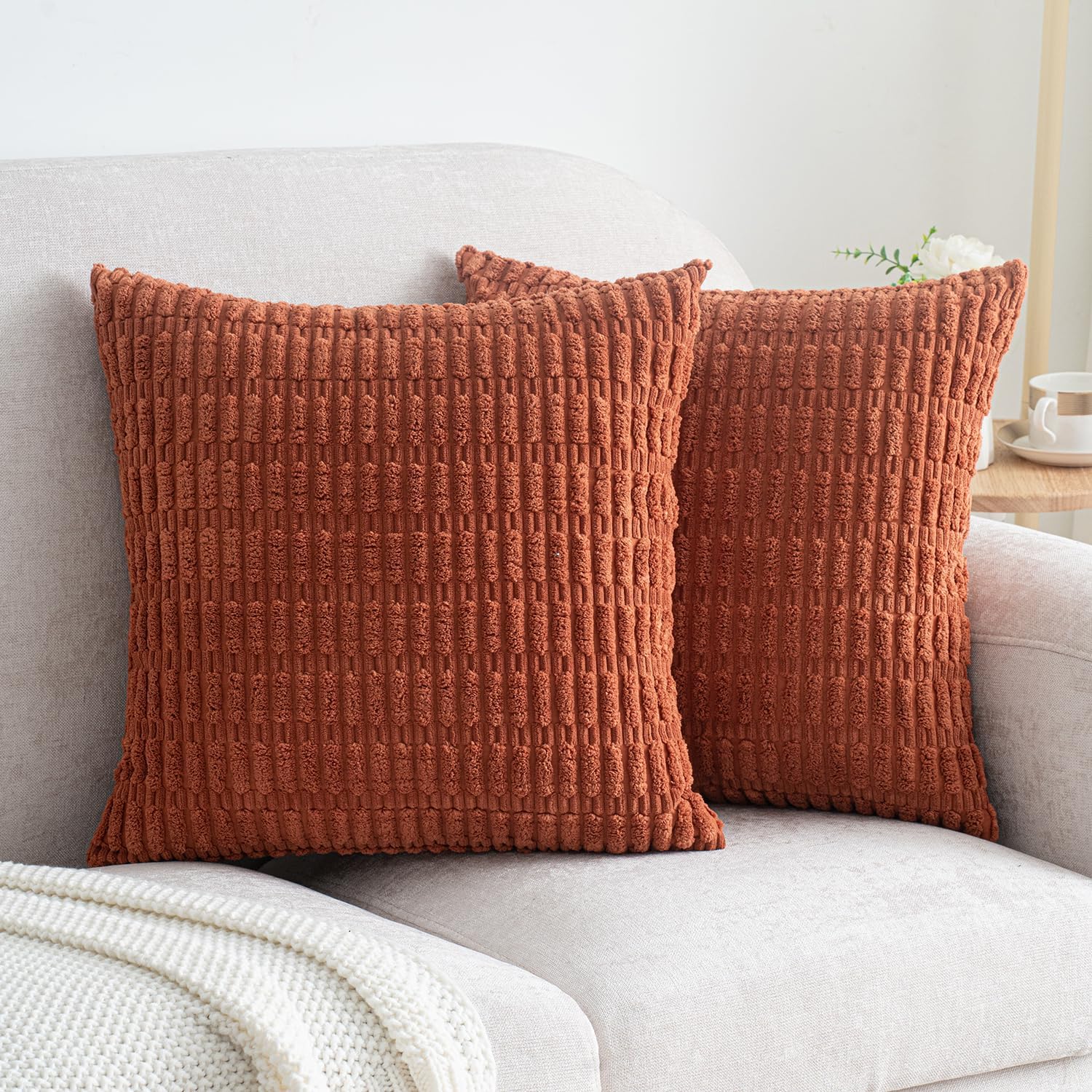 Lumbar Boho Beige Throw Pillow Cover — 20" — 20" x 20" (Pack of 2)