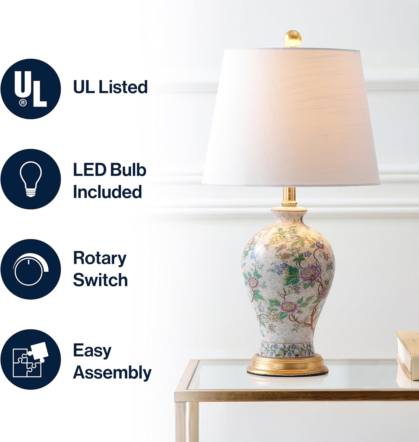 Linen Farmhouse Blue Bedside Lamp — 24" - View 4