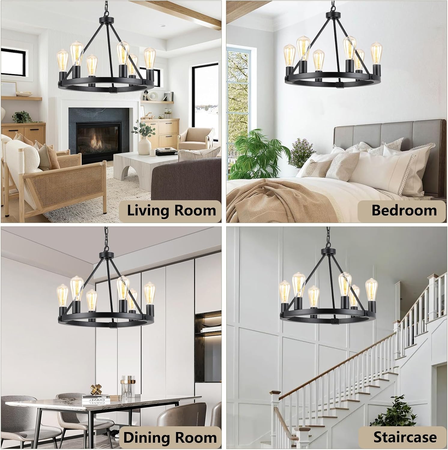 Farmhouse Black Chandelier — 6-Light - View 8