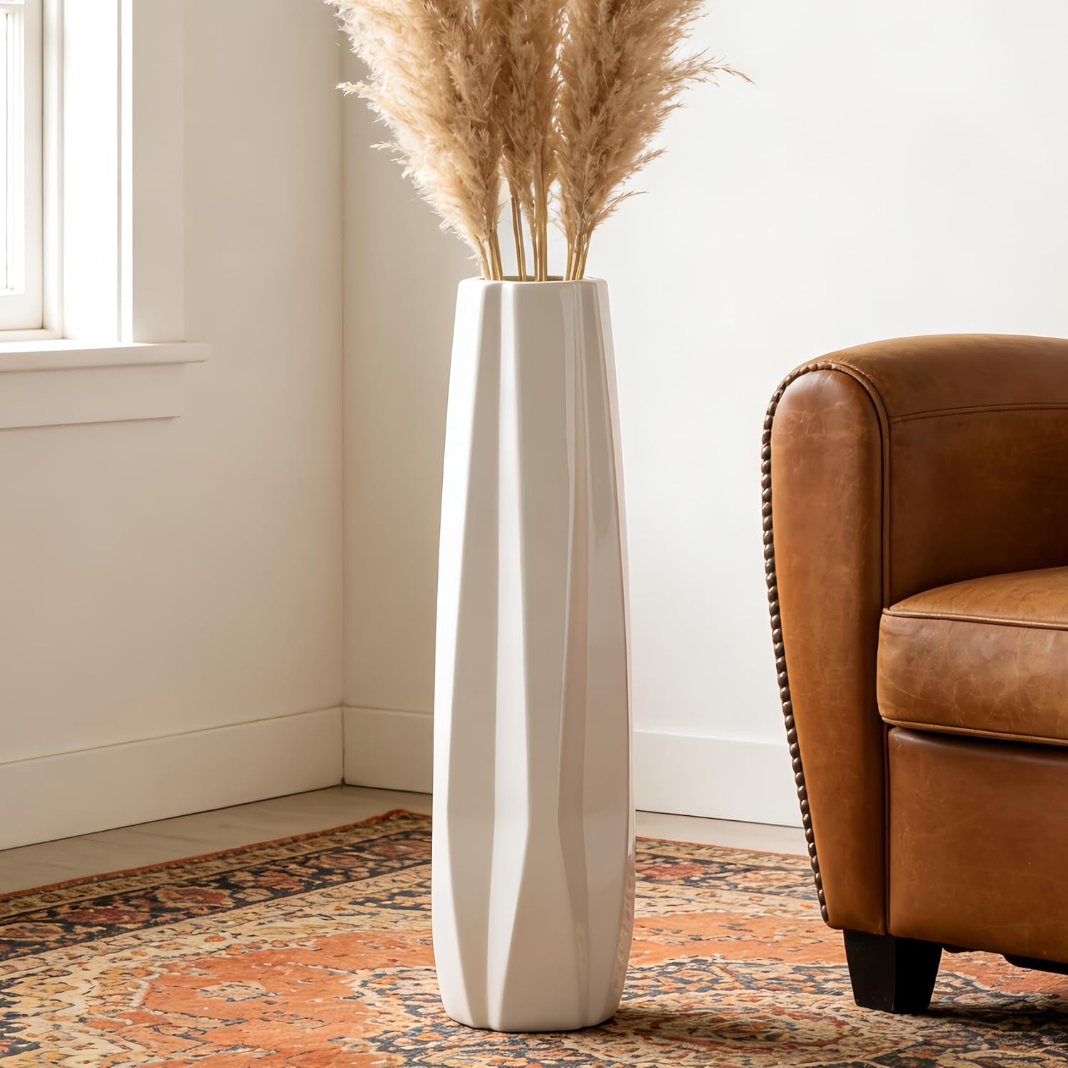 Farmhouse Ceramic Flower Vase — 17.7" — 5-stripes