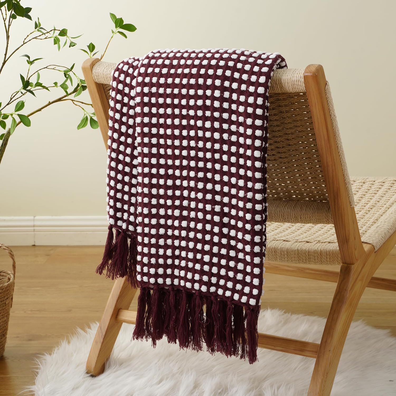 Beige Throw Pillow — 50" — Red Violet