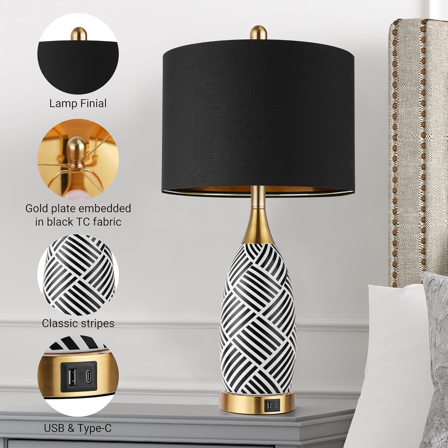 Dimmable Luxe Ceramic Bedside Lamp — 25.5" - View 4