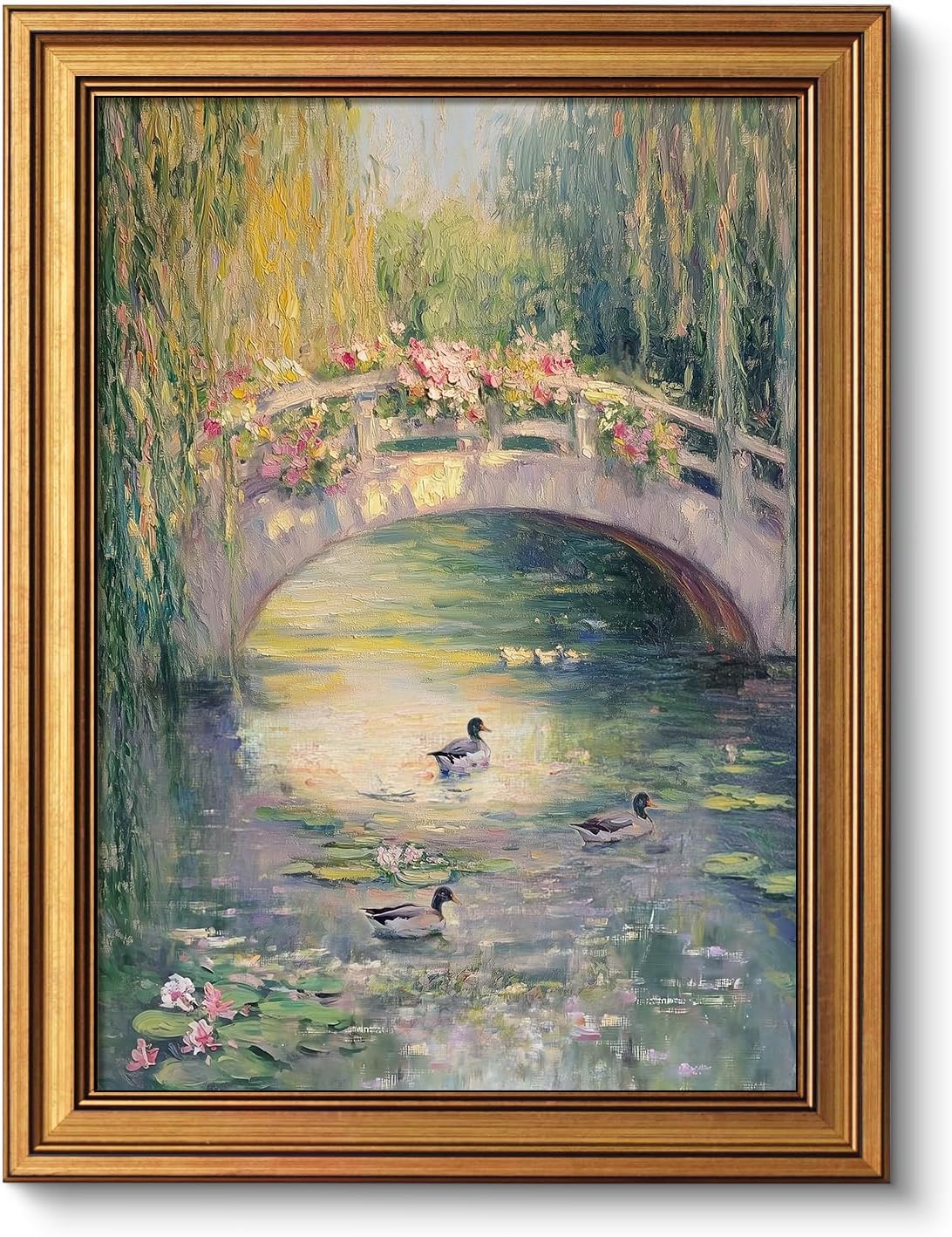 Framed Luxe Brown Canvas Wall Art — 16" — Lianqiao Water Lilies