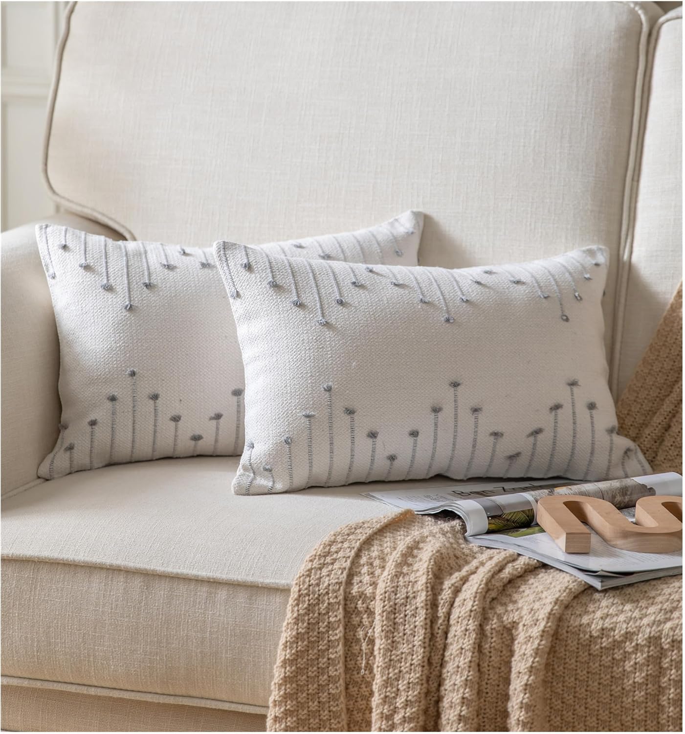 Boho Beige Throw Pillow Cover — 20" — Grey Beige